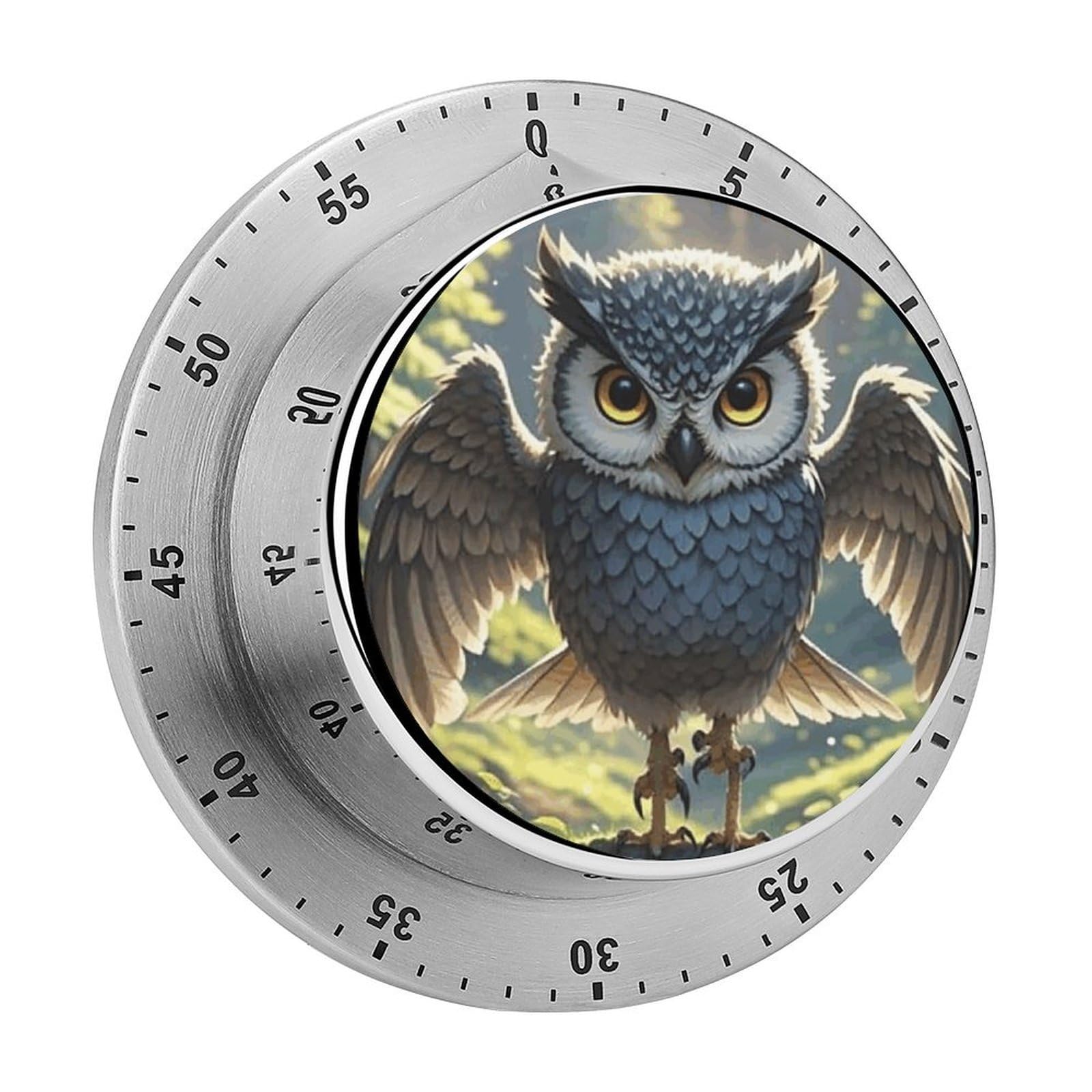 Anime Owl Timer No Batteries Required Wind Up Timer with Loud Alarm Stainless Steel Body Exquisite Visual Mechanical Timers Magnetic Countdown Kitchen Timers for Cooking