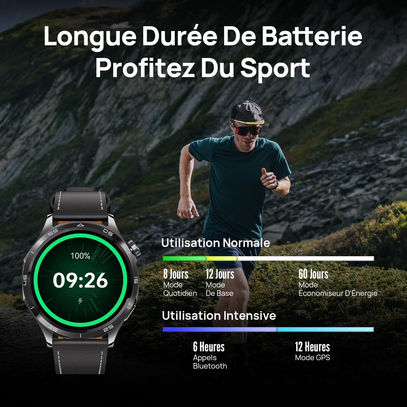 Mibro GT Montre Connectée Homme Femme, Assistant Intélligent, 5ATM Étanche | 1,43" AMOLED, 8J Autonomie,GPS Intégré, 100+ Modes Sportifs, Suivi Fréquence Cardiaque/Sommeil/SpO2, pour iOS Android(Noir)