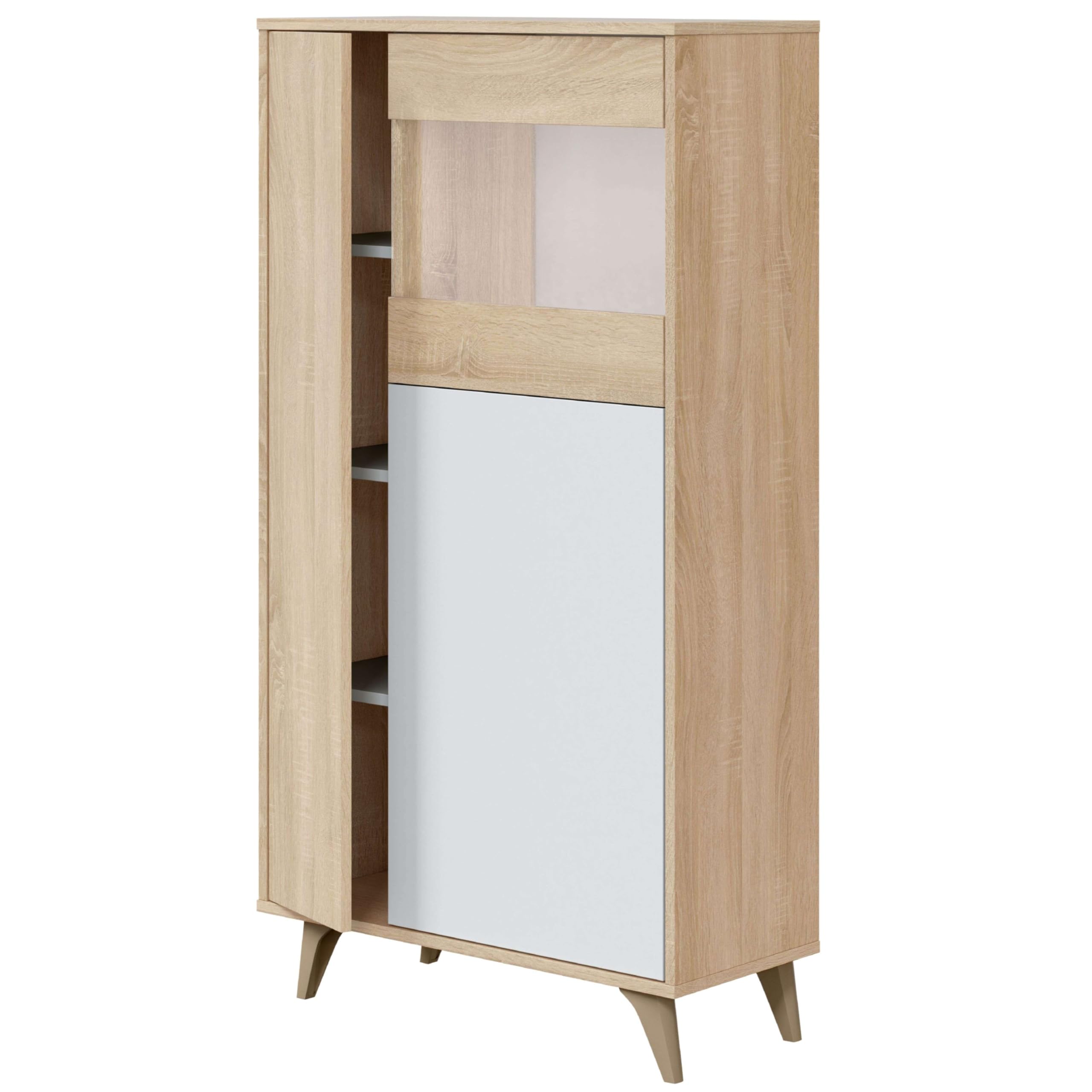 Habitdesign Vitrina con 3 Puertas, Bueffet para salón, Modelo Kikua Plus, Acabado en Blanco Artik y Roble Canadian, Medidas: 77 cm (Ancho) x 142 cm (Alto) x 33 cm (Fondo)
