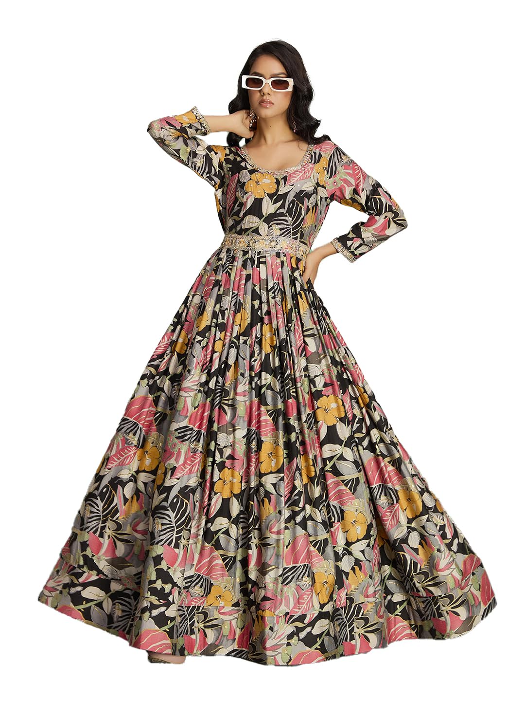 Women's vetican Print with Hand Embroidery Work Anarkali Long Gown(M-2544)-image-19