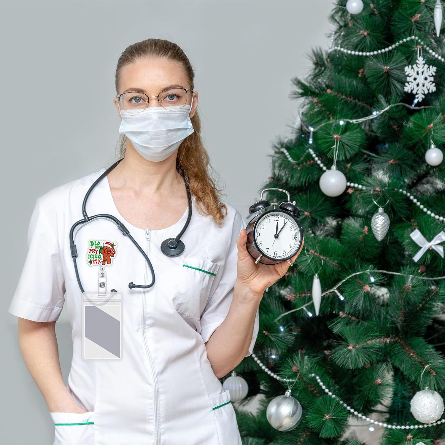 Harloon 12 Pcs Funny Christmas Badge Reels Acrylic Retractable Nurse Badge Holder with Alligator Clip Cute Glitter Snowman Gingerbread Stocking Stuffer Xmas Holiday Gifts for Nurse Medical Assistants - Image 6