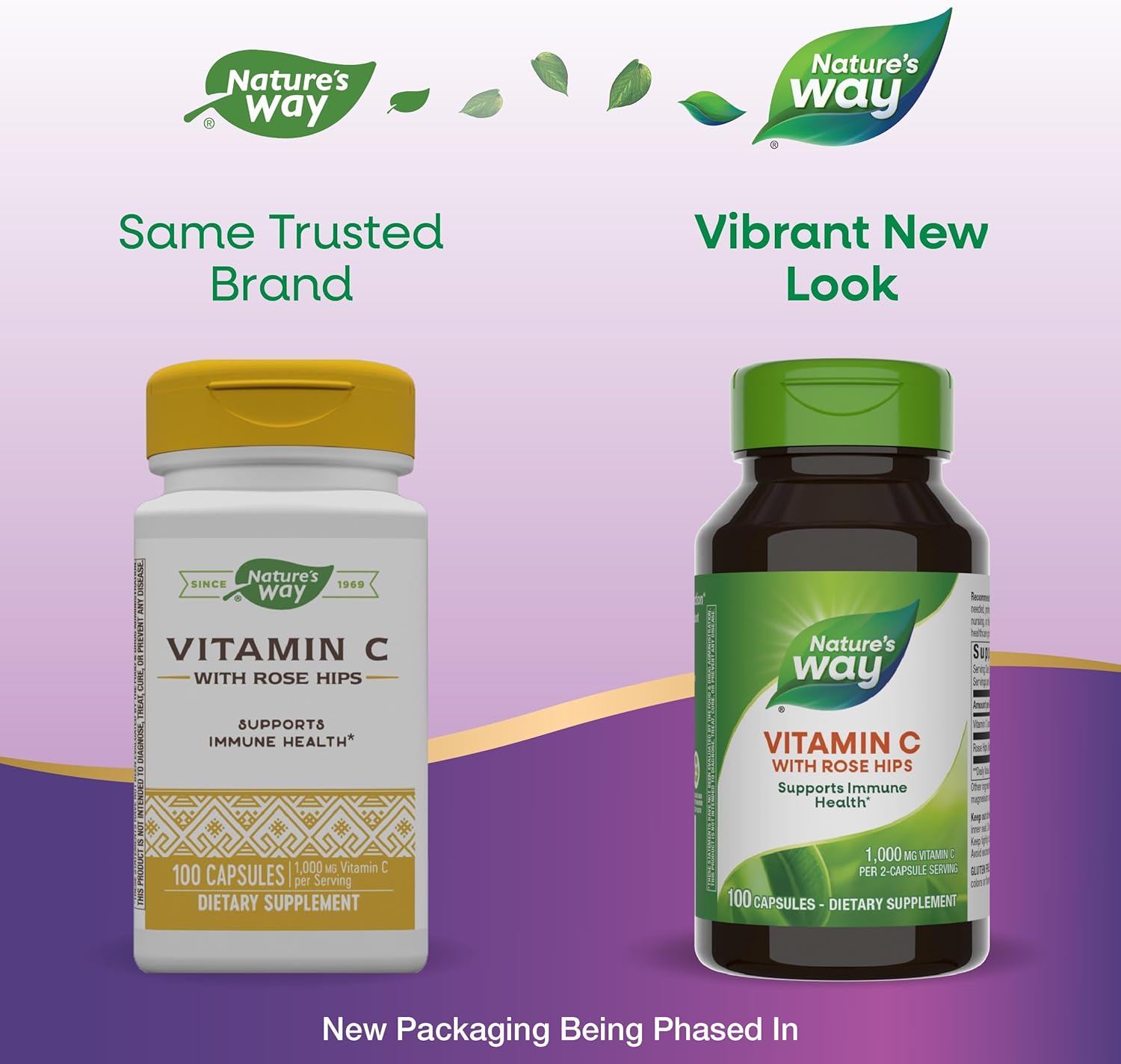 Nature's Way Vitamin C with Rose HIPS, Powerful Antioxidant & Immune Function Support from Vitamin C*,Promotes Collagen for Healthy Skin*, 100 Capsules (Packaging May Vary) - 2 Pack