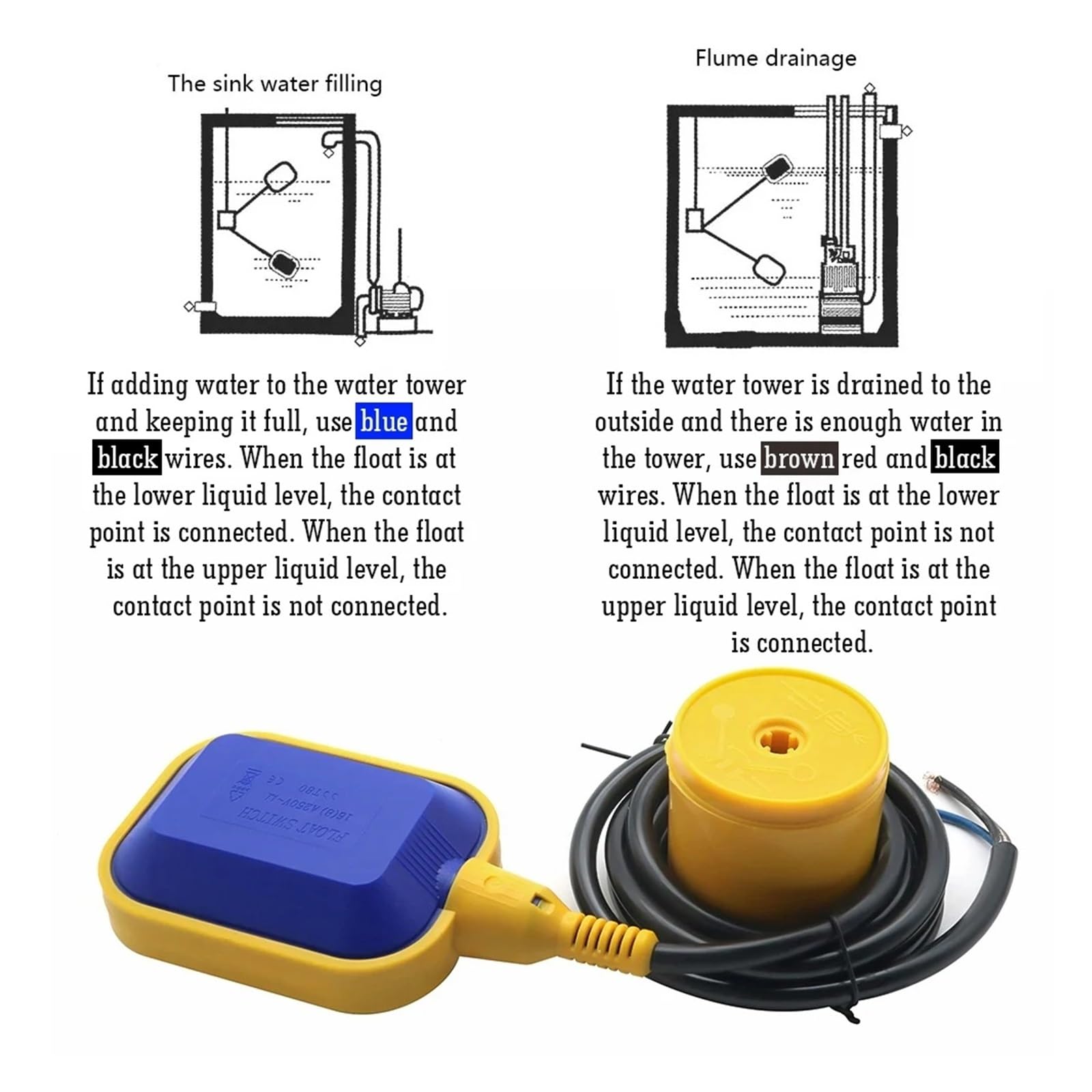 Interruptor de flotador de cable, 1 unidad, 2 m, 3 metros, 4 m, 5 m, controlador de flotador, interruptor de fluido, nivel de agua líquida, sensor de bomba de tanque (WIRE LENGTH 4M)