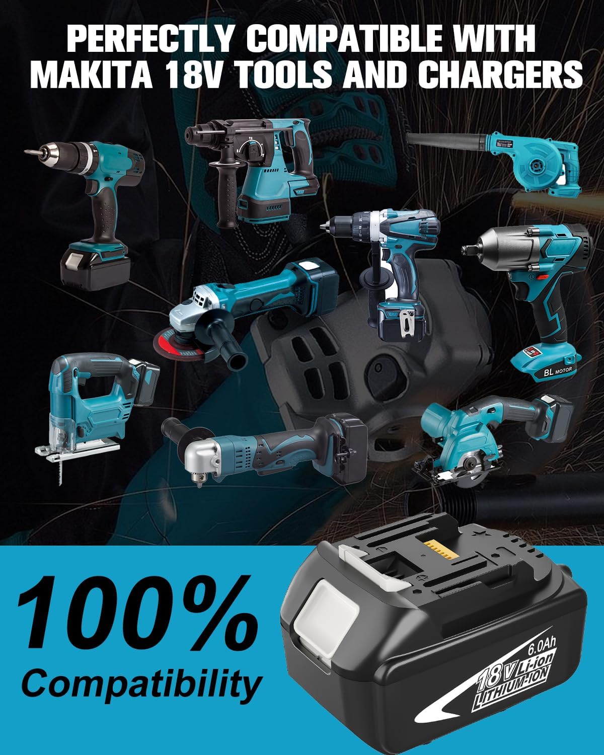 4Pack 18 Volt 6.0Ah Lithium ion Battery Replacement for Makita 18V Battery Compatible with Makita Batteries Power Tool and Chargers BL1860B BL1850B BL1840B BL1830B BL1815B