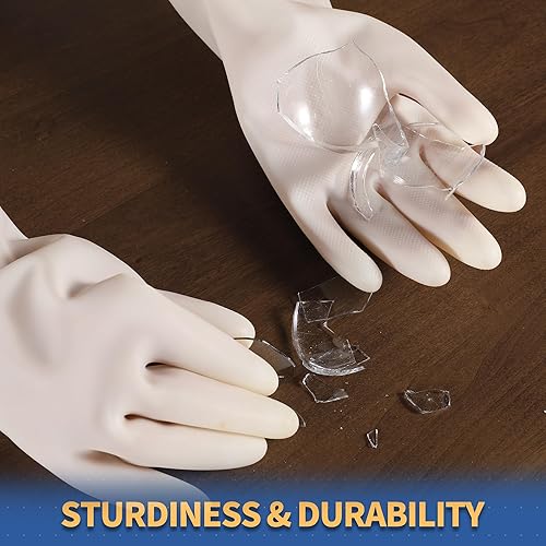 Miniatura 6 de BOOMJOY Guantes de Limpieza de Nitrilo, Guantes para Lavar Platos de Puño Largo Resistentes, Guantes Medianos Reutilizables para Cocina, Baño,