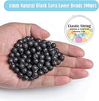 Vista 2 de 100 cuentas redondas sueltas de lava negra natural de 0.315 pulgadas para fabricación de joyas con cordón elástico de cristal