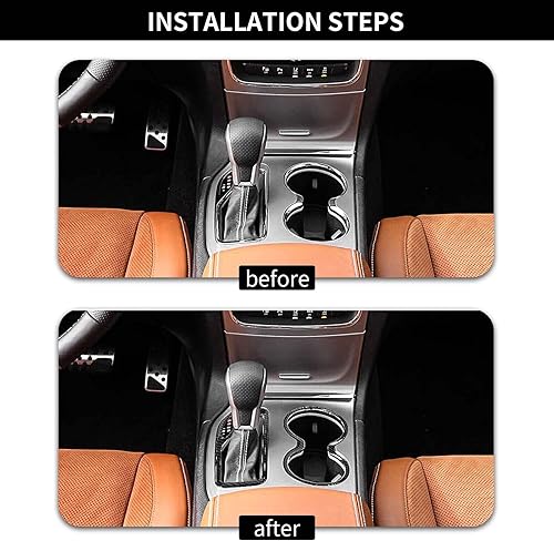 Miniatura 2 de Hoolcar Funda para palanca de cambios y portavasos de agua delantera compatible con Jeep Grand Cherokee 2016-2021, fibra de carbono