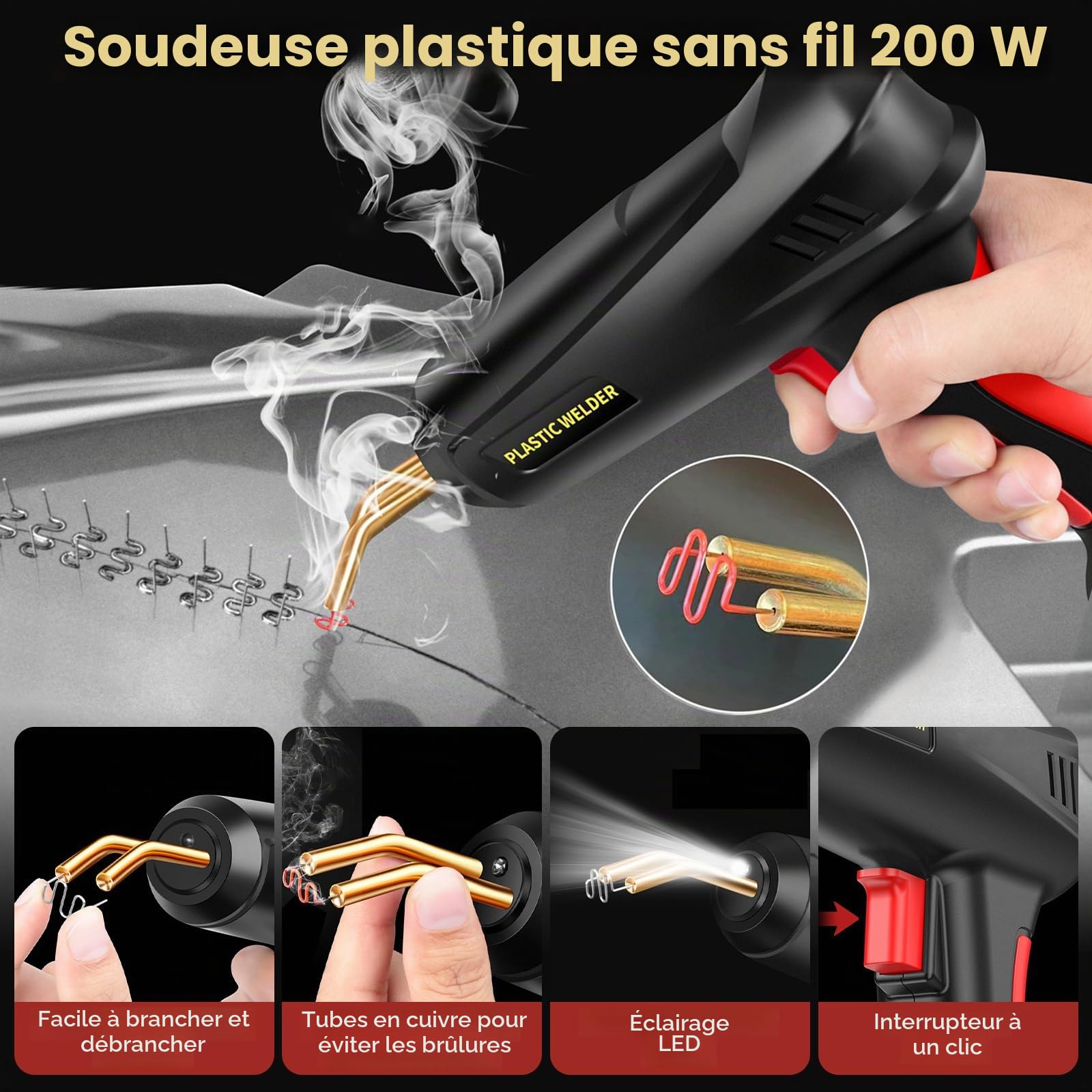 200W Soudage plastique, 2 en 1 Kit Reparation Souder Plastique, Réparation de Pistolet de Soudeur, Pistolet a Colle avec 1000Pcs 6-Types Agrafeuse Chaud, soudeuse pour Réparer Pare-Chocs Auto