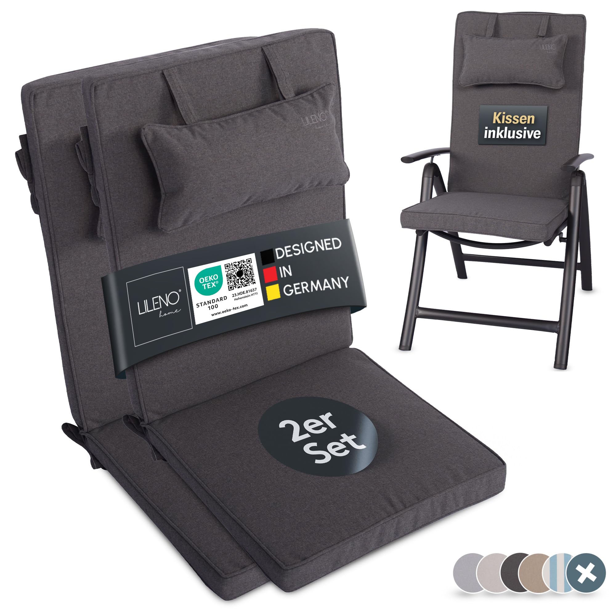 LILENO HOME Gartenstuhl Auflagen - Bequeme Liegen als Sitzauflagen für Gartenmöbel - Stuhlkissen für Gartenstühle und Dub HL