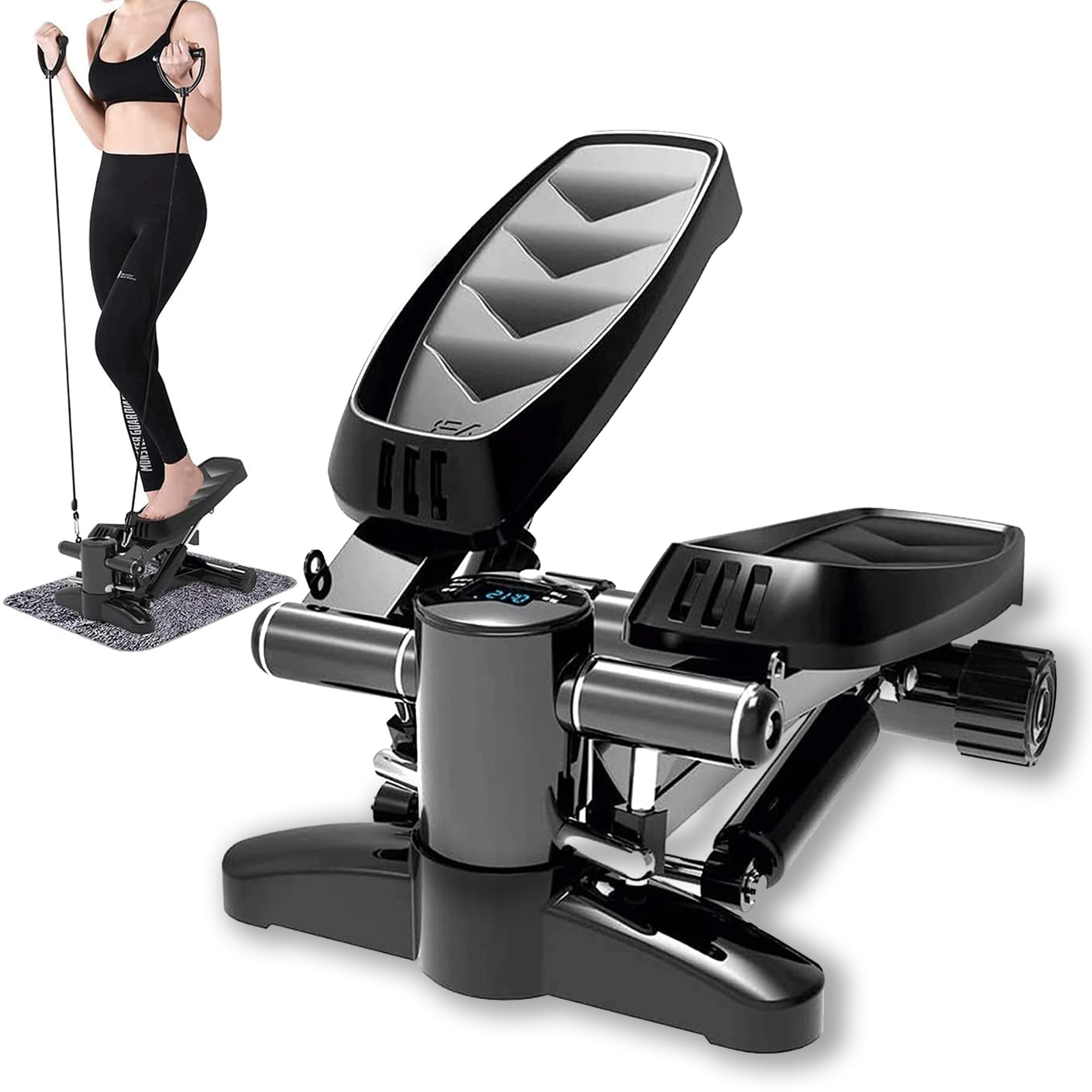 Steppers for Exercise, Mini Stair Stepper with Resistance Bands & Calories Count, 330lbs Weight Capacity Quiet Fitness Stepper for Home Office Workout, Legs Arm Full Body Training (Black) (B0CB5YCDPR) Amazon Price History, Amazon Price Tracker