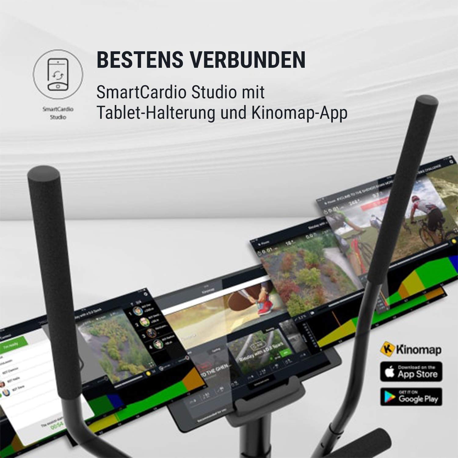 Klarfit Myon Cross – Ellipsentrainer für zu Hause, klappbar, zertifizierter Rahmen, Schwungrad 12 kg, magnetisches Bremsen, Tablet-Halterung, Riemenantrieb, Impulssensor