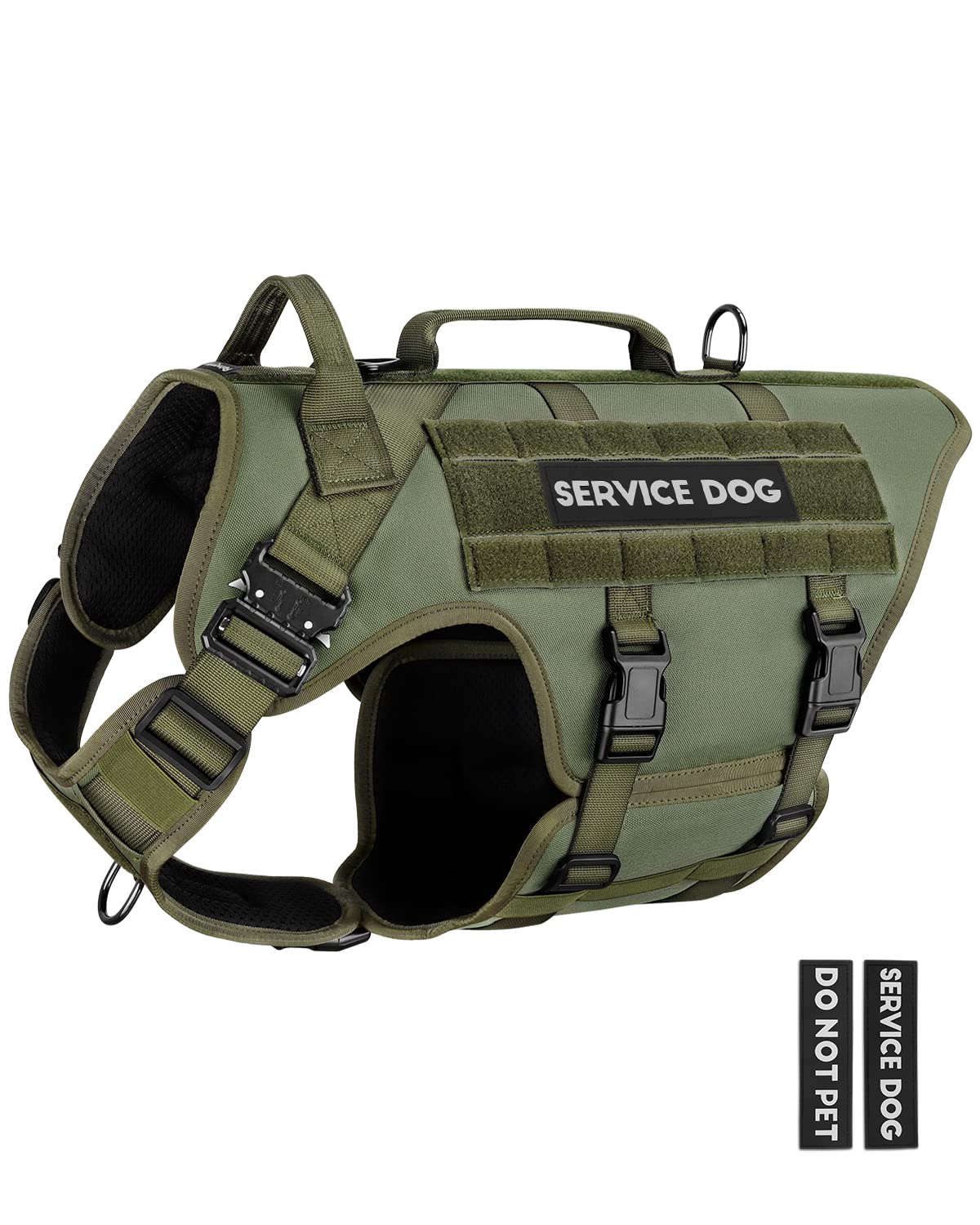 Petnanny - Arnés táctico para perros grandes, cobertura completa del cuerpo en entrenamiento con 2 parches reflectantes para perros, asa, paneles de gancho y bucle, chaleco Molle para perros