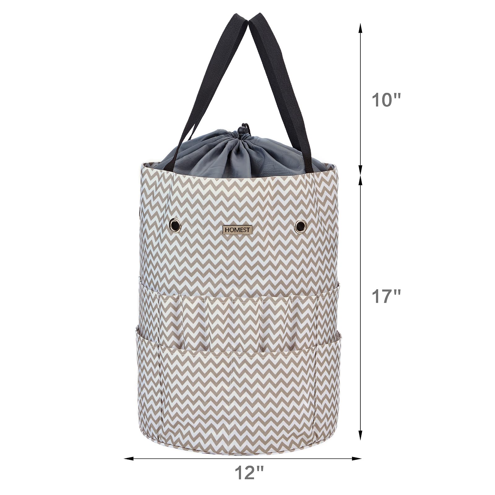 HOMEST Large Crochet Bag with Customized Front Compartment for Knitting Accessories, Yarn Storage with 6 Oversized Grommets, Tote Organizer with Drawstring Closure, Ripple