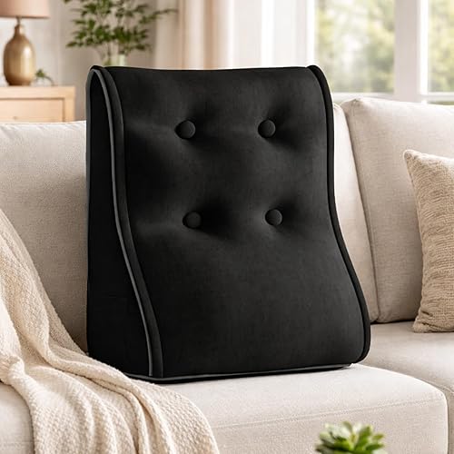 Daneey Almohada de lectura para cama de adulto, almohada de apoyo de espalda para cama, almohada de asiento y respaldo negro, 20 x 9 x 22 pulgadas