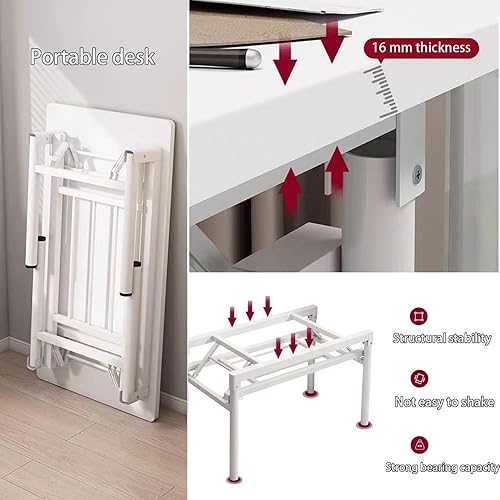 Miniatura 6 de Escritorio plegable pequeño para computadora de 39.4 pulgadas, no requiere montaje, mesa plegable pequeña, escritorio compacto que ahorra espacio