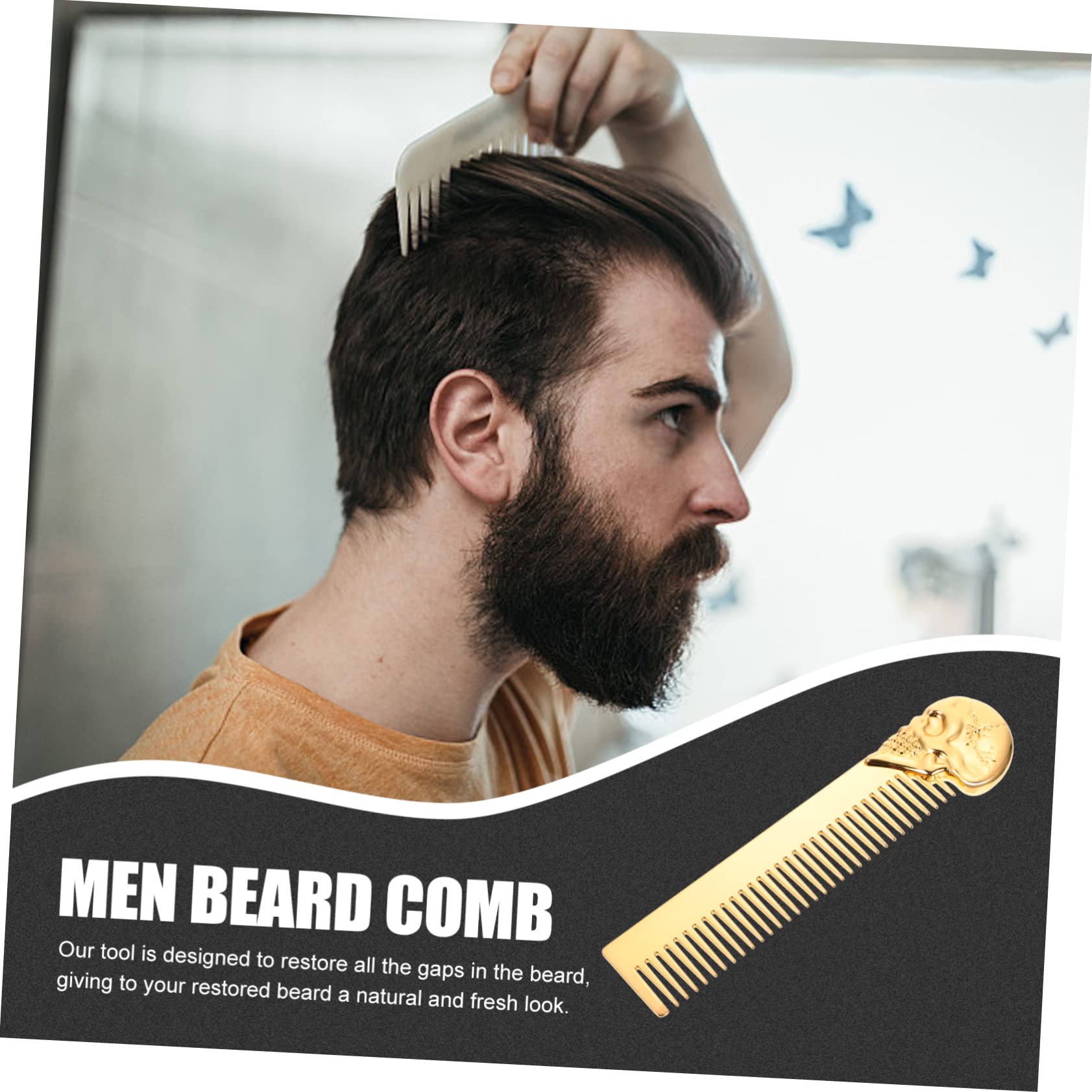 POPETPOP 3pezzi Pettine Per Barba Da Uomo Lega Di Zinco Comodo e Portatile Accessorio Per Acconciature Maschili Adatto Per Uso Domestico e Viaggi Resistente e Professionale Ripara e
