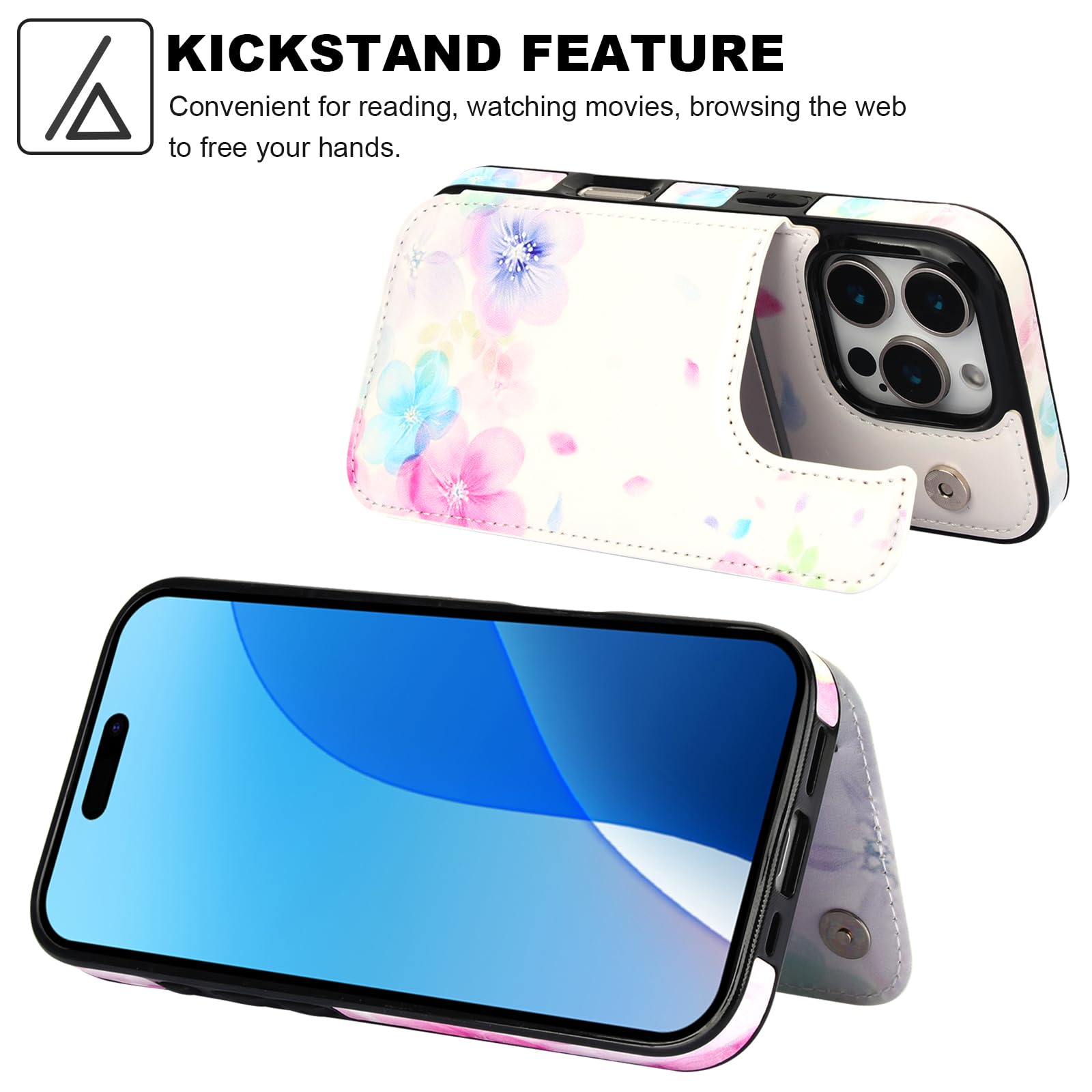 HAOPINSH Funda tipo cartera para iPhone 16 Pro con tarjetero, patrón de flores pálidas, tapa trasera, piel sintética, ranuras para tarjetas, para mujeres y niñas, doble cierre magnético a prueba de