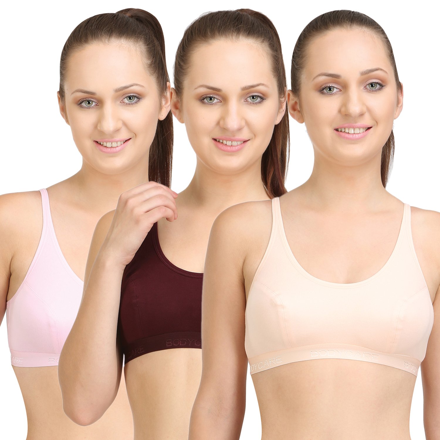 bodycare Pack of 3 Sports Bra in Orange-Pink-Brown Color - E1608PCPIWI-picture-34