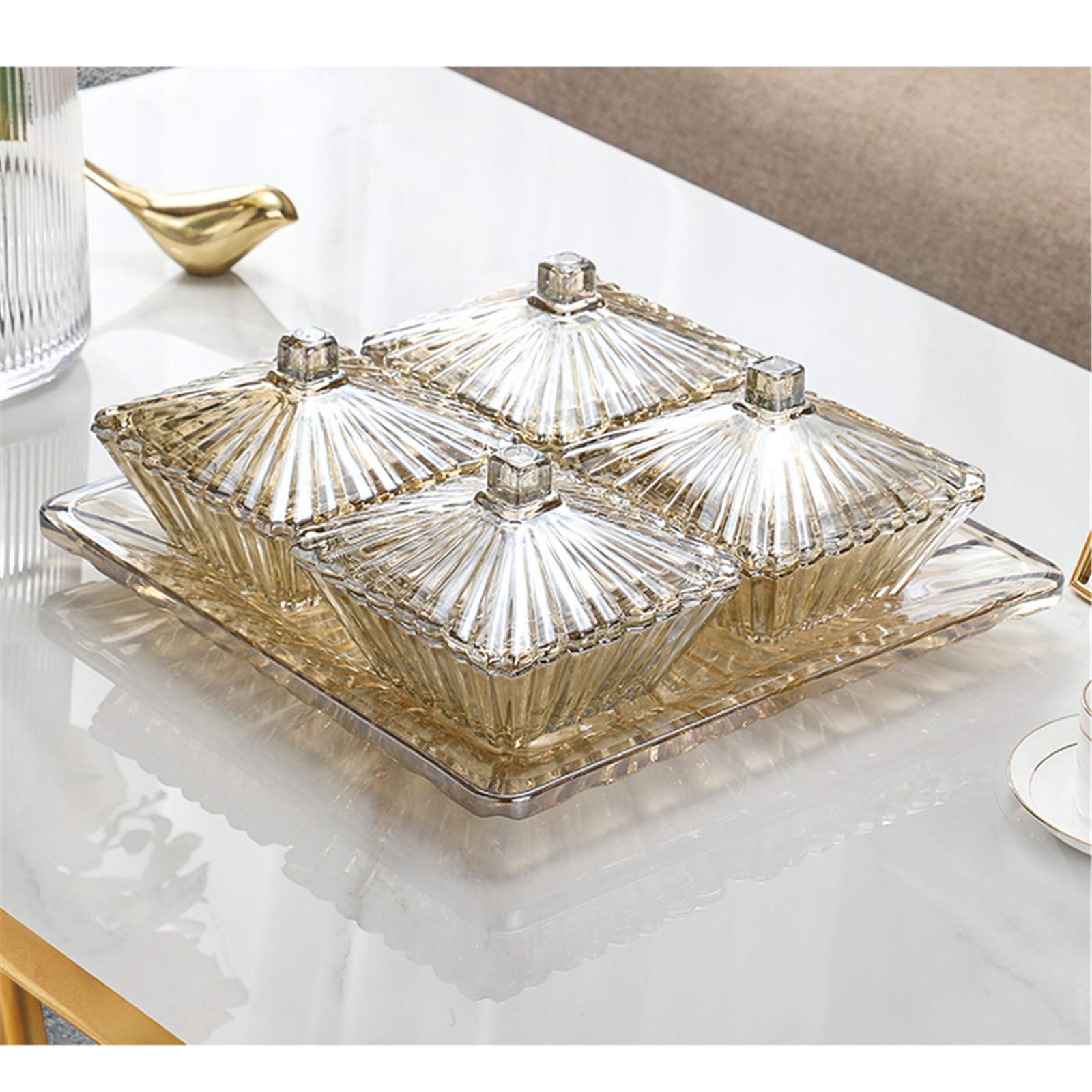 Snack-Set aus Kristallglas mit 4 Gittern für Süßwaren, Snacks und Trockenfrüchte, stilvolle Heimdekoration, Braun