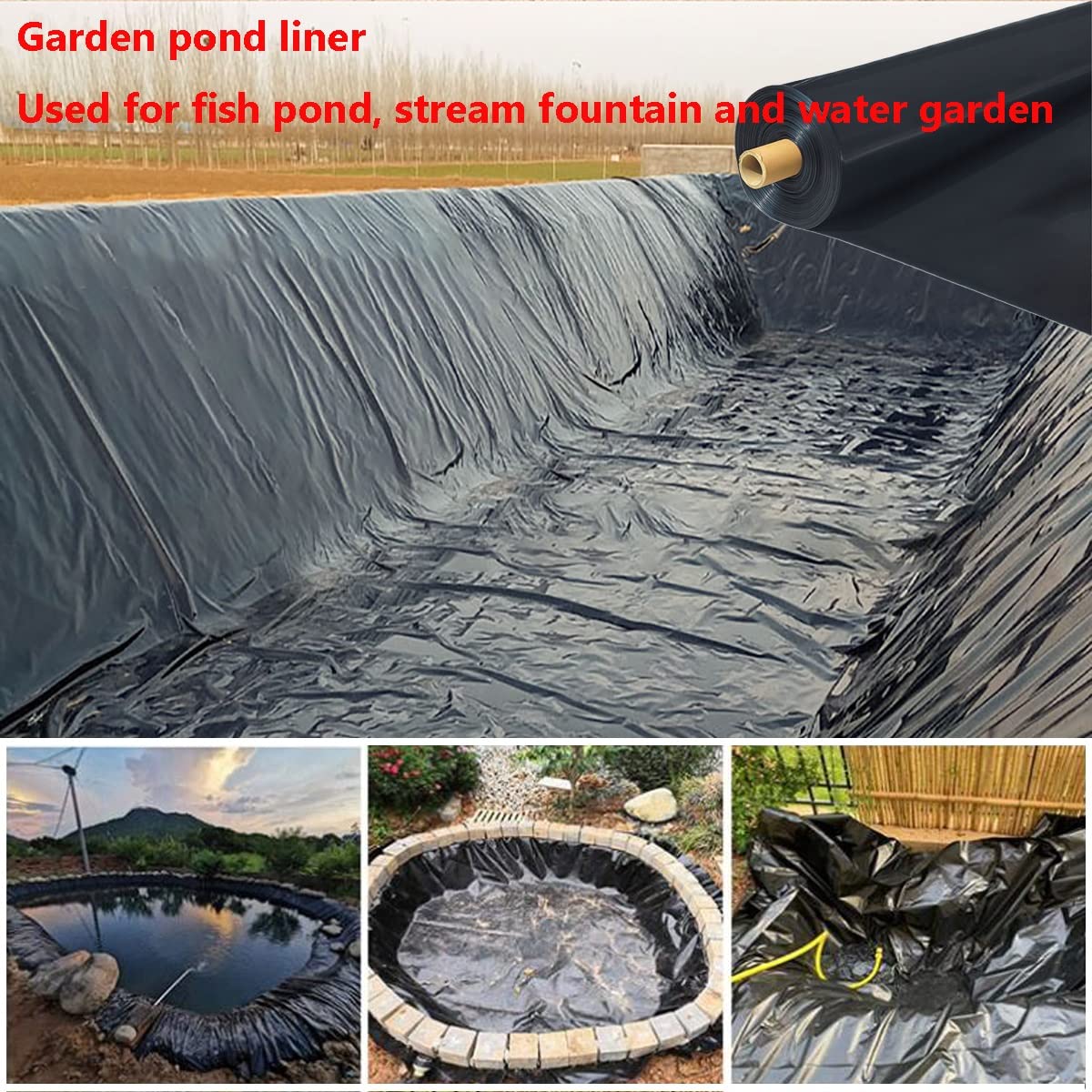 Rivestimento per laghetto in polietilene resistente, 1 x 8 m, per giardino, cortile, cascata e acqua, in gomma nera resistente, ideale per laghetti, piante acquatiche e paesaggistica