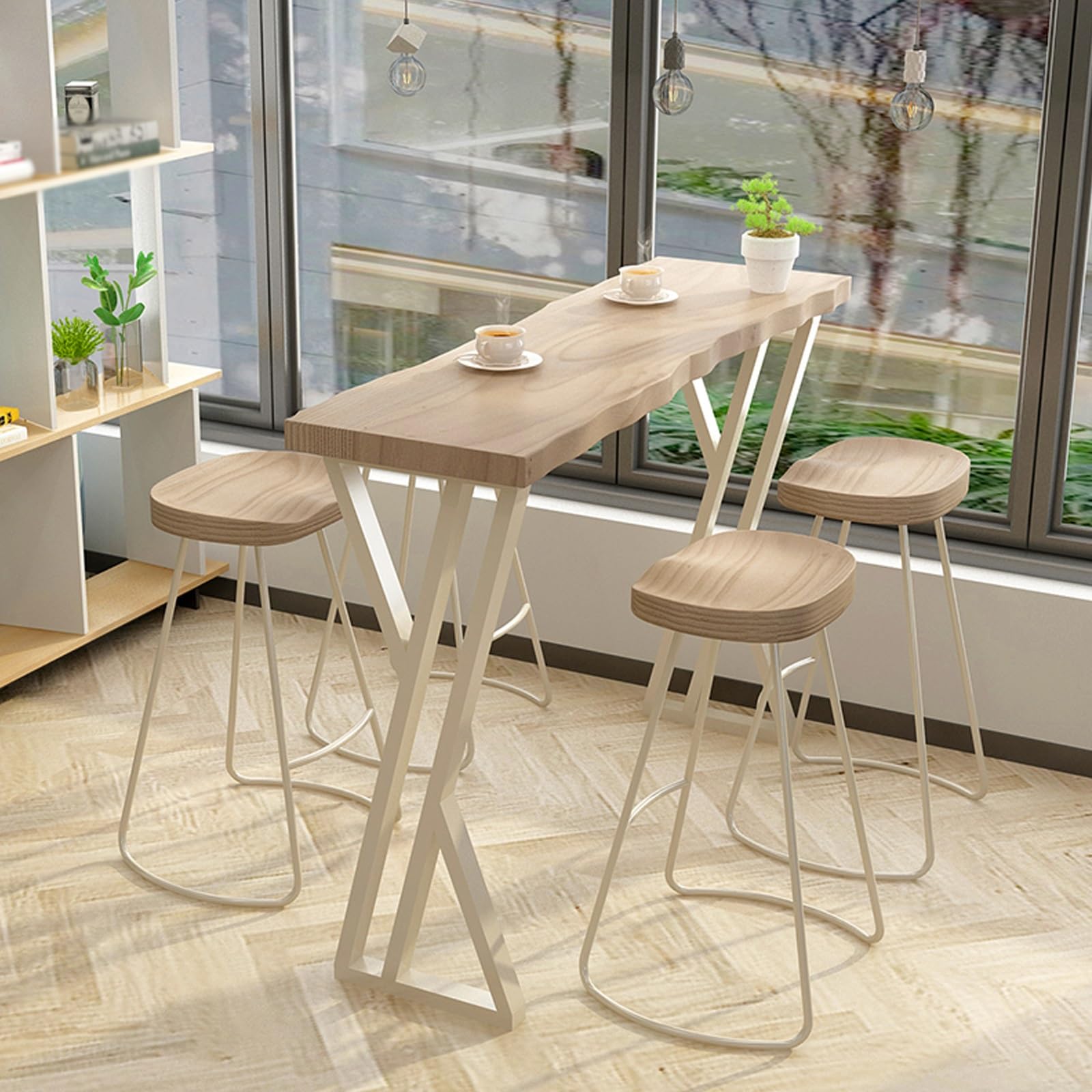 Tavolo da bar alto da cucina e da pranzo con bordo vivo, tavolo da bar rettangolare alto, tavolo da bar stretto industriale, senza sgabelli, per bar, ristoranti, balconi(140cm/55.1in)