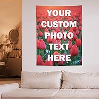 Vista 7 de Yananka Tapiz de tulipán floral rojo personalizado, arte de pared rectangular, unisex, decoración de dormitorio y sala de estar