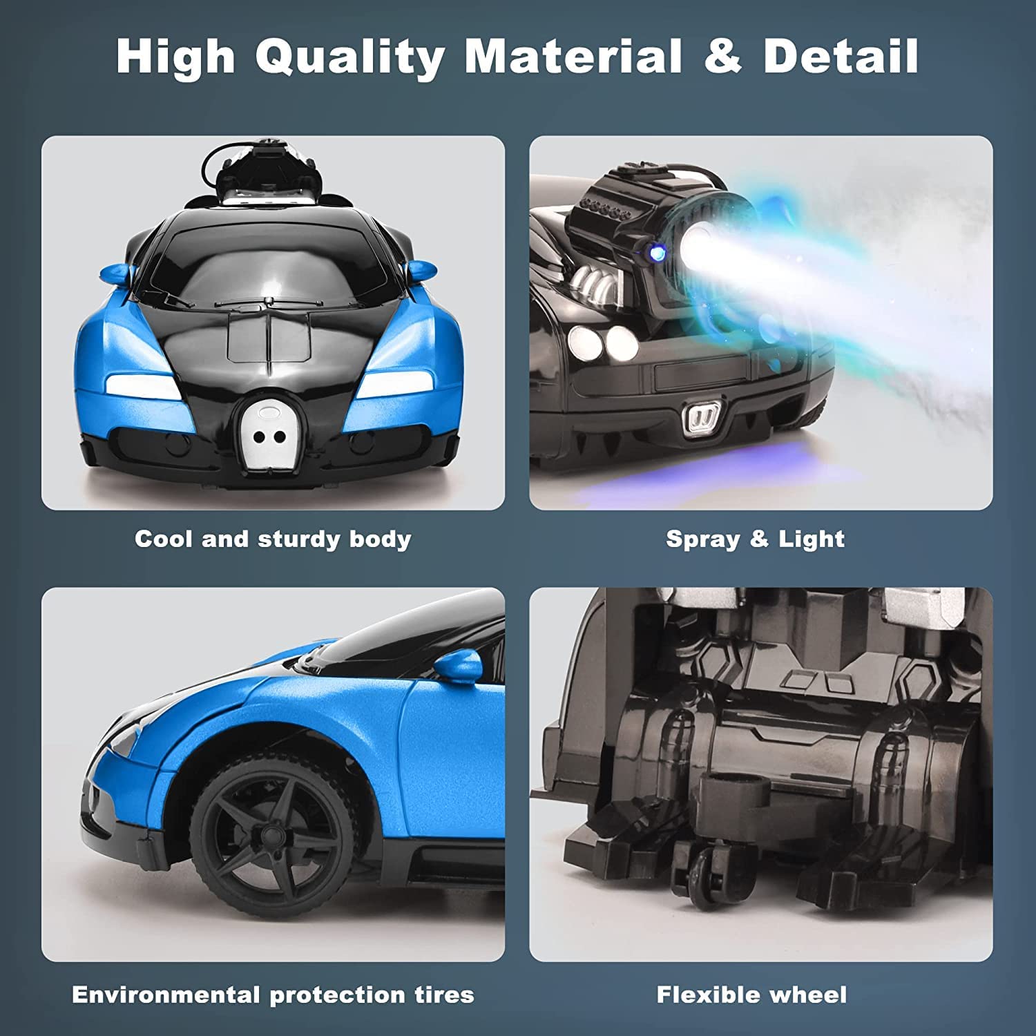 E-ROYAL SHOP Remote Control 2 in1 Convertible Robot Car Water Booster Spray Toy for Kids with Rechargeable Battery (Blue) - Image 4 thumbnail