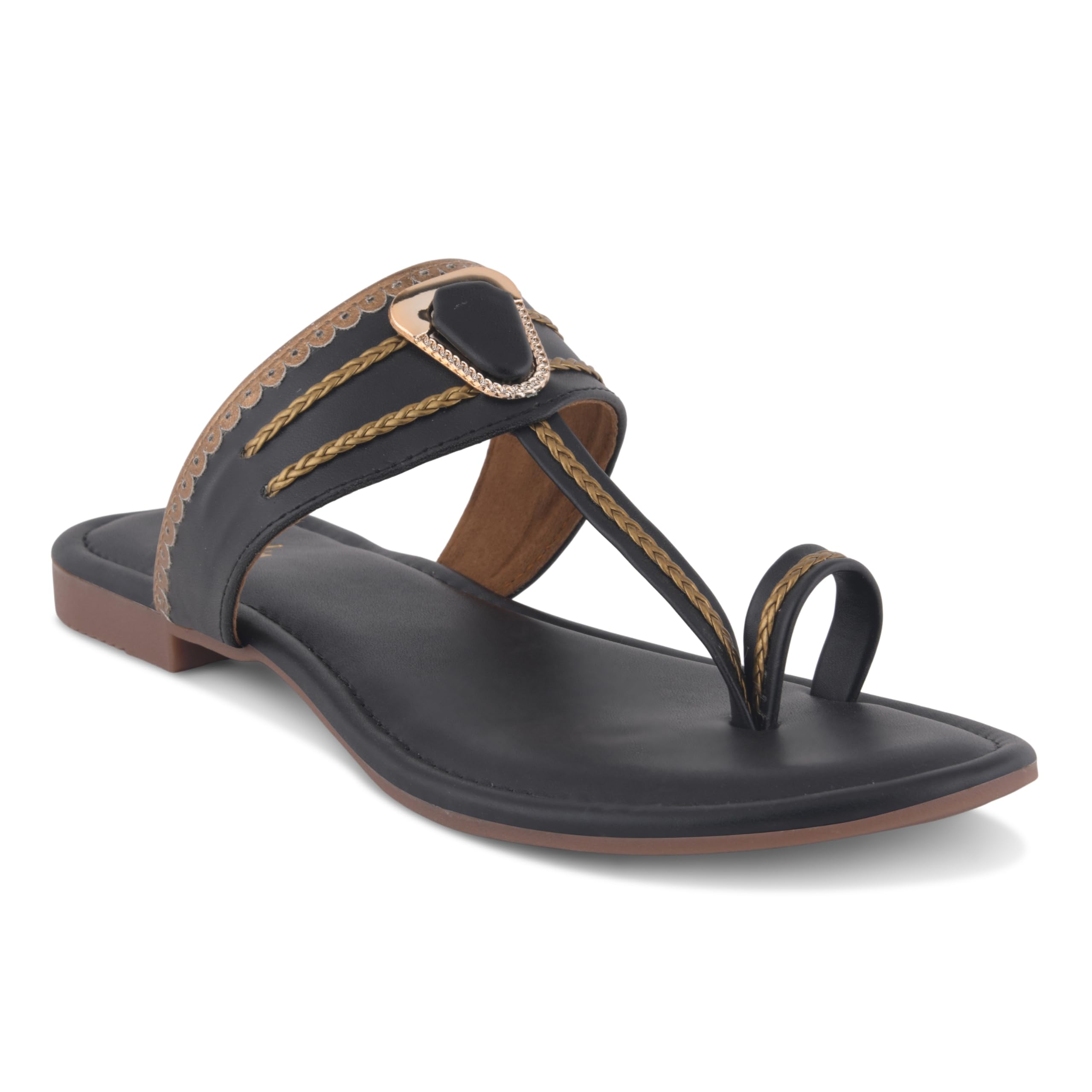 Women's Kolhapuri Style Toe Ring Flats with Metal Details Slip-On Womes Sandals | Ladies Ethnic Kolhapuri Style slippers for Women Casual Traditional Footwear-image-16