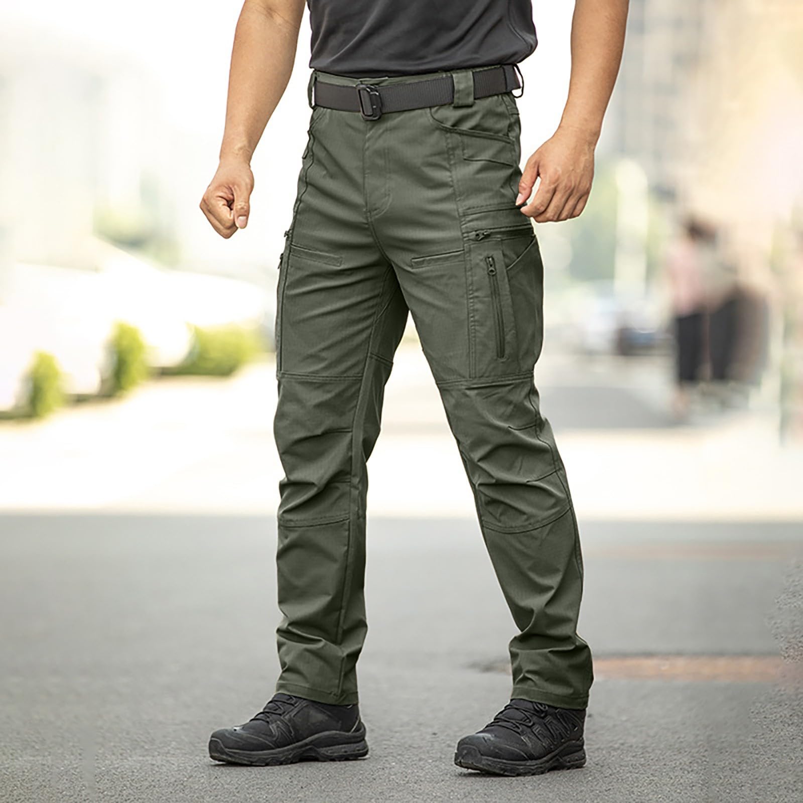 Pantaloni da lavoro da uomo, robusti, con tasche con chiusura lampo | Pantaloni da lavoro impermeabili, ad asciugatura rapida, per attività all'aperto, trekking, tempo libero, jogging, funzionali