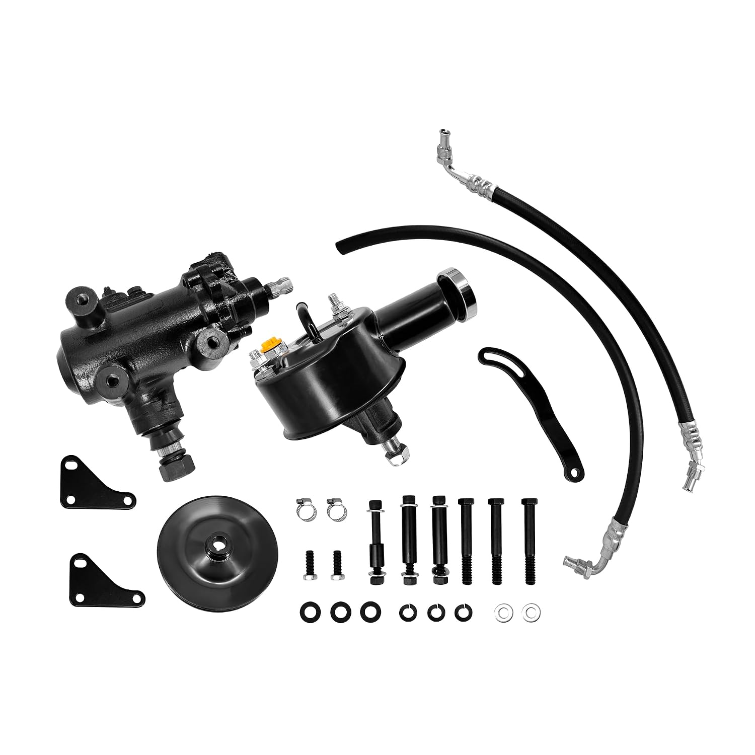 Upgrade Conversion Kit Power Steering Gear Box Black Power Steering Pump w/Bracket and Pulley Hoses for Chevrolet Bel Air Biscayne and Impala 1958-1964 for the 500/605 Power Steering Boxes