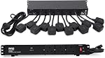Pyle 19 prises 1U 19" Rackmount PDU centre de distribution d'alimentation, barre de conditionnement, protecteur de surtension 15 Amp, disjoncteur, 4 ports de charge USB multi-appareils, cordon de 15 pi