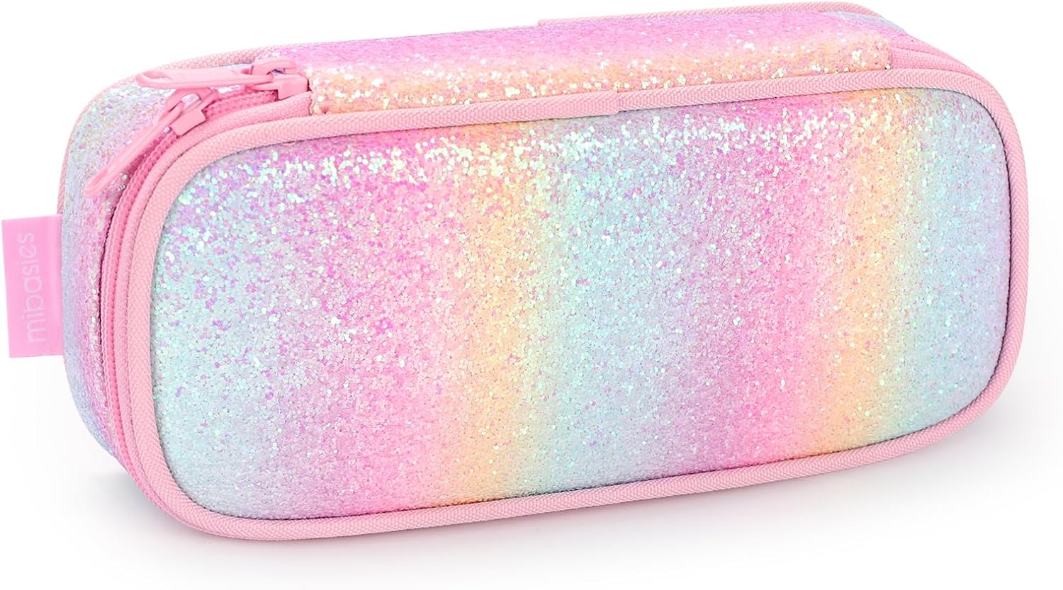 mibasies Girls Pencil Case for Kids, Multi-Slot Pencil Pouch, Pink Blue Rainbow