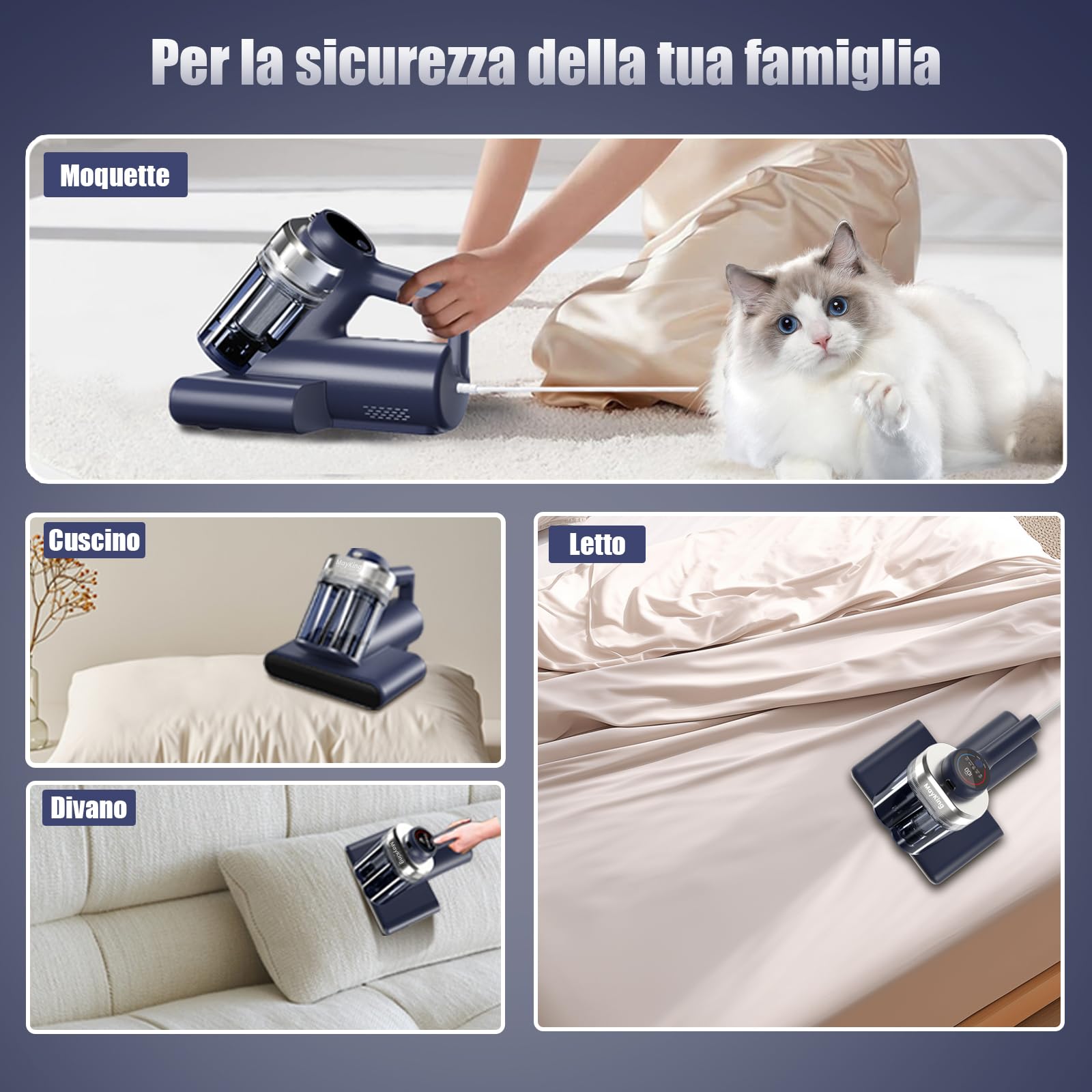 Mayking Antiacaro Aspirapolvere Con Luce Uv, 16 Kpa, Filtro Hepa Aspirapolvere Per Materassi, Riscaldamento A 65 °C, Ultrasuoni, Aromaterapia, Doppio Filtro Ciclonico Per Letti E Divani