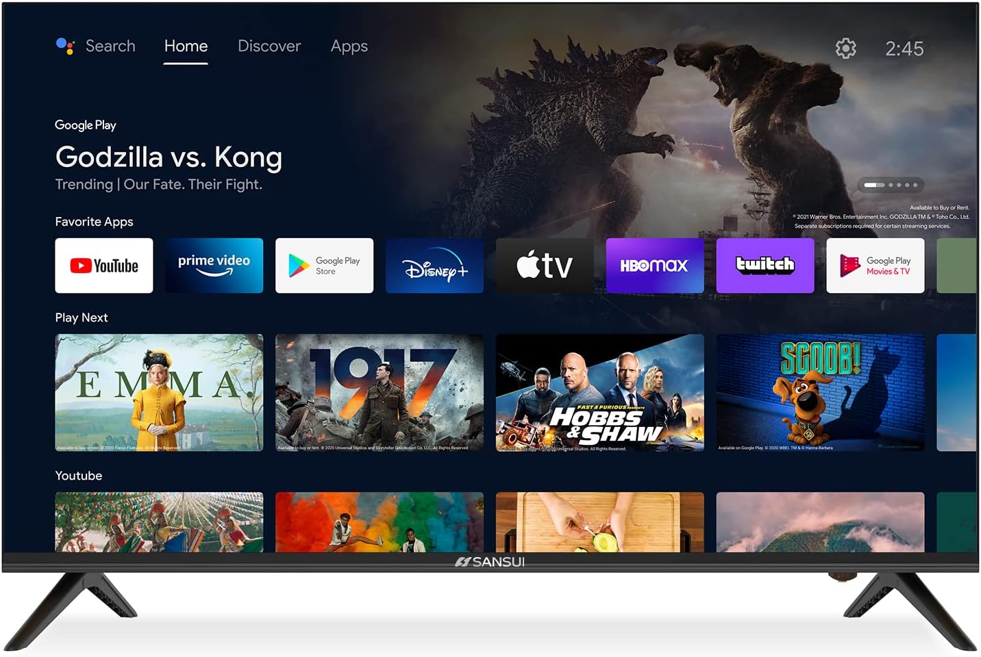 SANSUI ES43S1A, 43 inch UHD HDR Smart TV with Google Assistant (Voice Control), Screen Share, HDMI, USB (2021 Model)