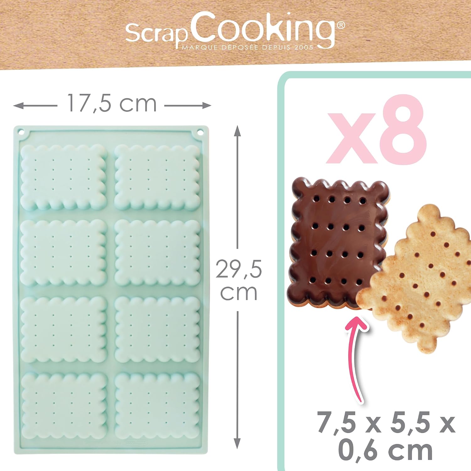 ScrapCooking 3182 Silicone Mould for 8 Small Butters - Biscuit Mould - Suitable for Oven & Freezer - Children's Cake - Soft Utensil - Sea Green