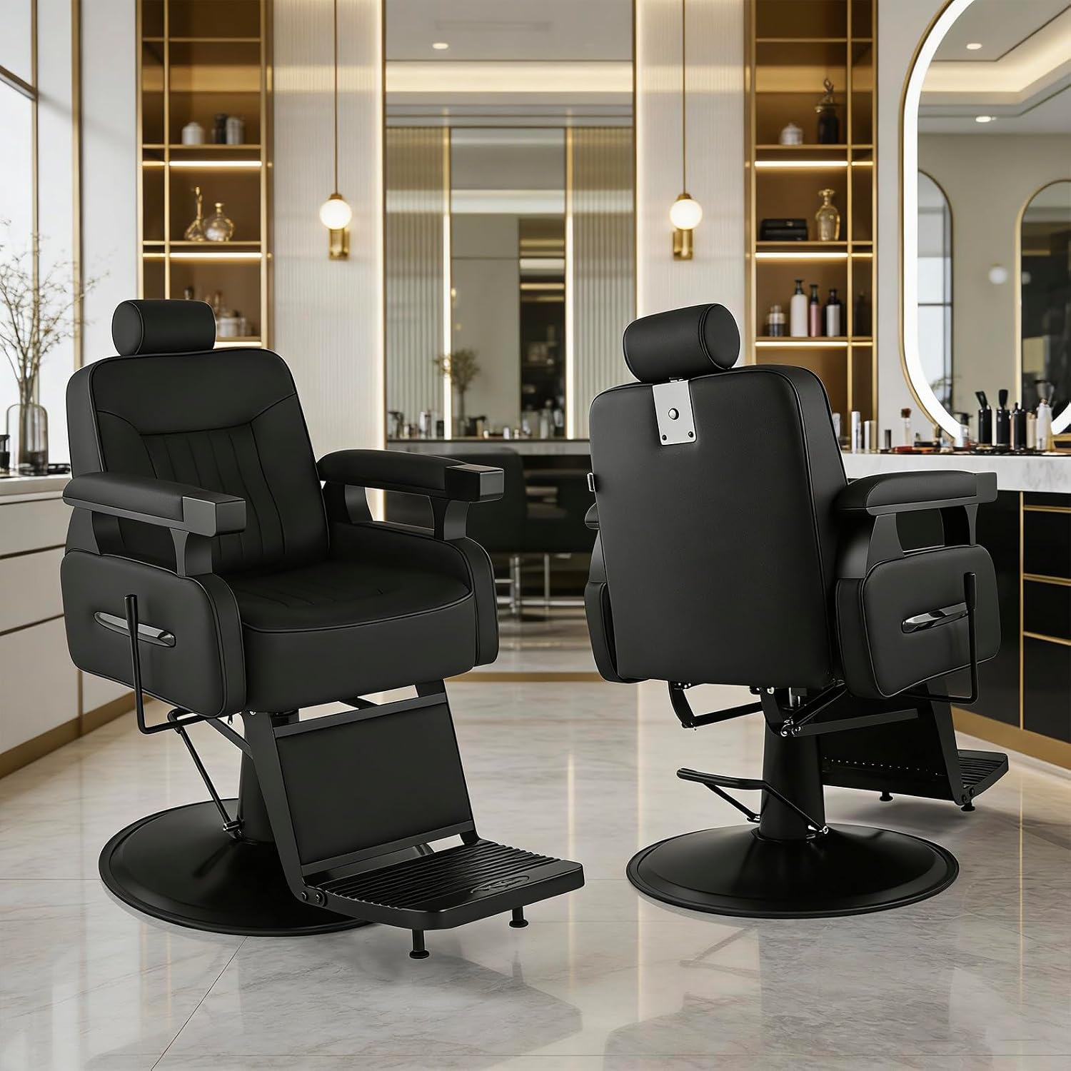 Artist hand Barber Chair, Vintage Barber Chair Style, Reclining Hydraulic Salon Chair, Locks in Recline & Rotation, Smooth Hydraulic Lift, PU Leather, Heavy-Duty Salon Chair for Barbershop