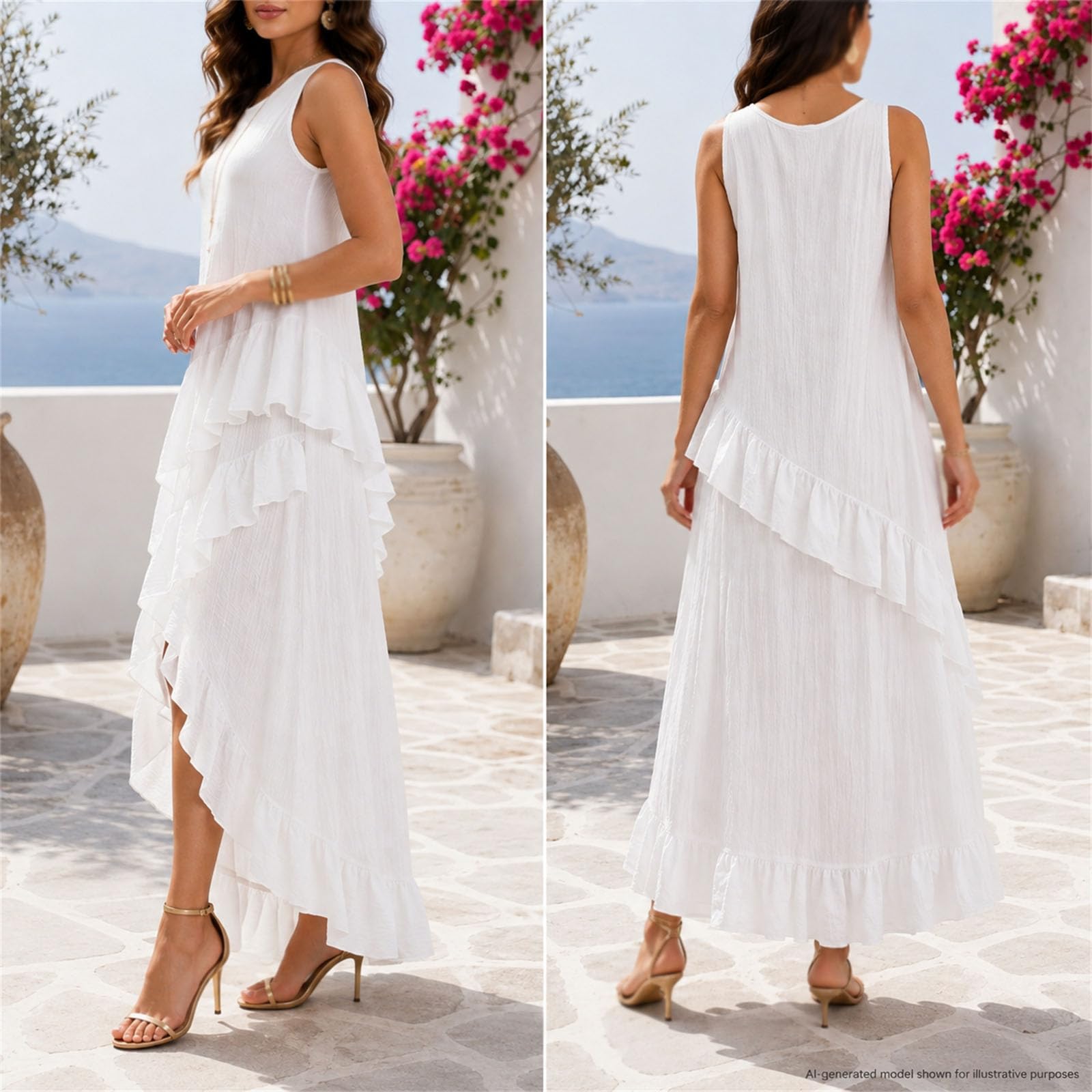 Vestido de verano para mujer, corte acampanado, holgado, con volantes