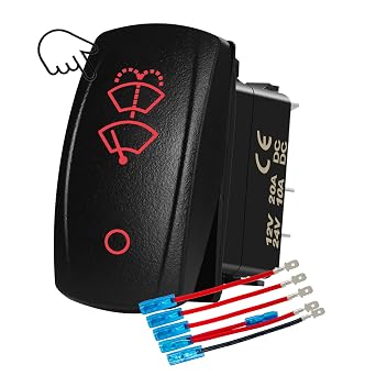 Waterproof Windshield Wiper Washer Rocker Switch with Red LED 6Pin DPDT ON-ON-Off 12V for Jeep Polaris RZR Tractors Trucks Boats