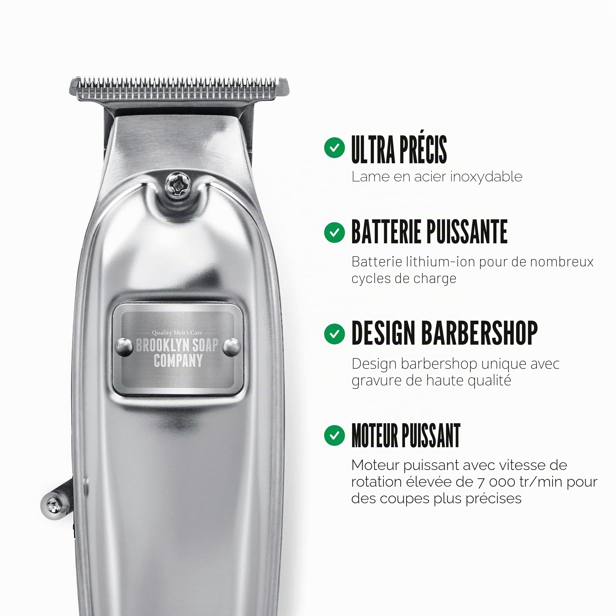 Brooklyn Soap Company Tondeuse à barbe Brooklyn Blade USB-C - Rasoir électrique professionnel pour homme - Acier inoxydable, 5 embouts