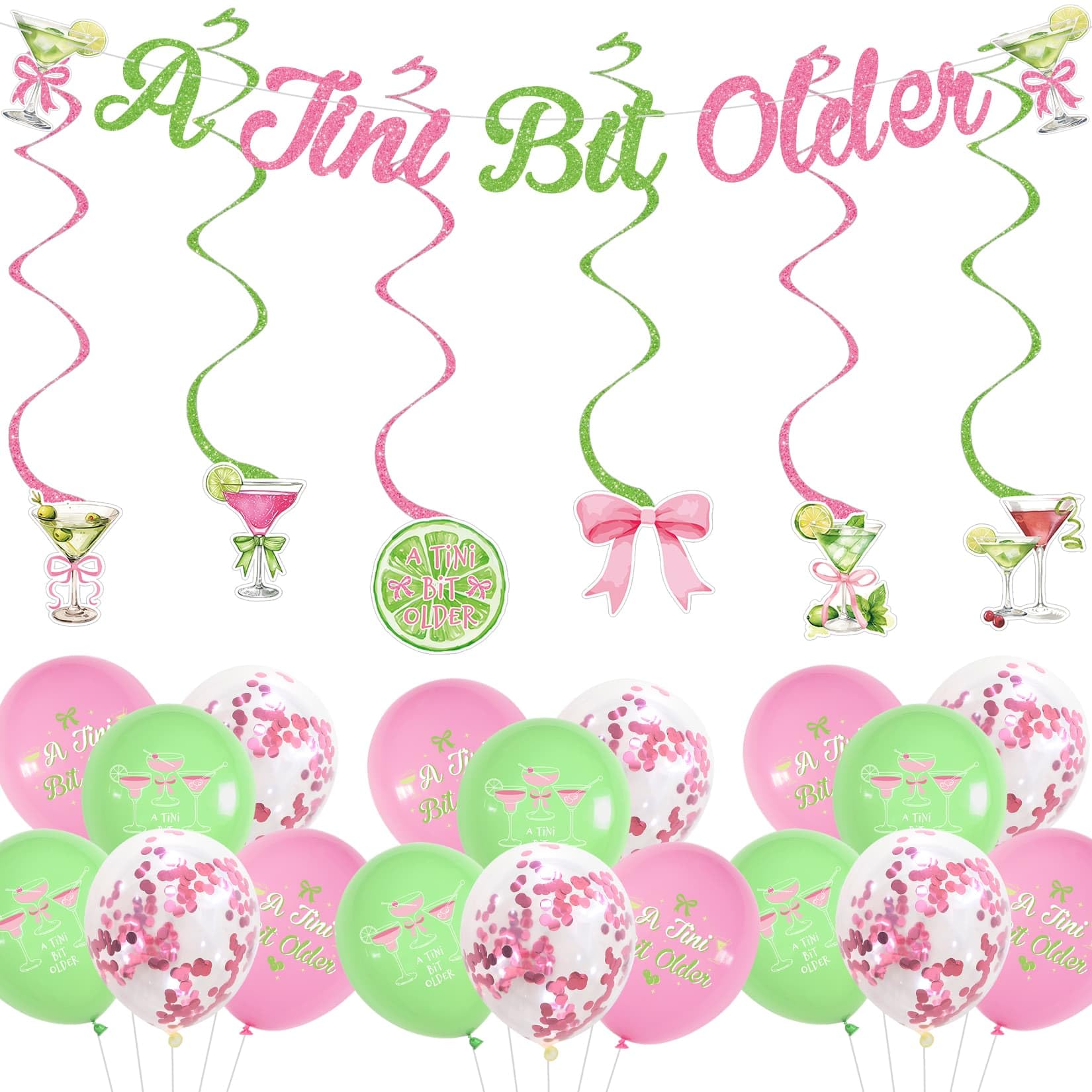 ZEYGC A Tini Bit Older Birthday Decoration, A Tini Bit Older Banner Hanging Swirl Decorations Balloon for Martini Party Decorations Bachelorette Bridal Shower Party Supplies Pink