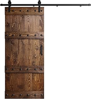 COAST SEQUOIA 36 in. x 84 in. Castle-Series Knotty Pine Wood Sliding Barn Door with Hardware Kit (Dark Walnut)