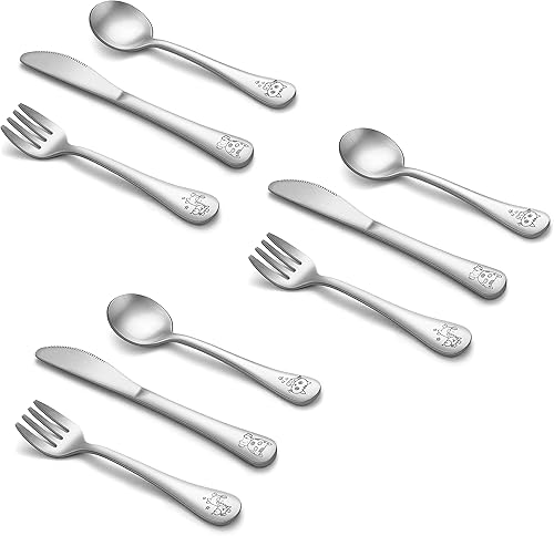 LIANYU - Juego de cubiertos para niños de 2 a 6 años, de acero inoxidable para niños en edad preescolar, incluye 3 cuchillos, 3 tenedores, 3