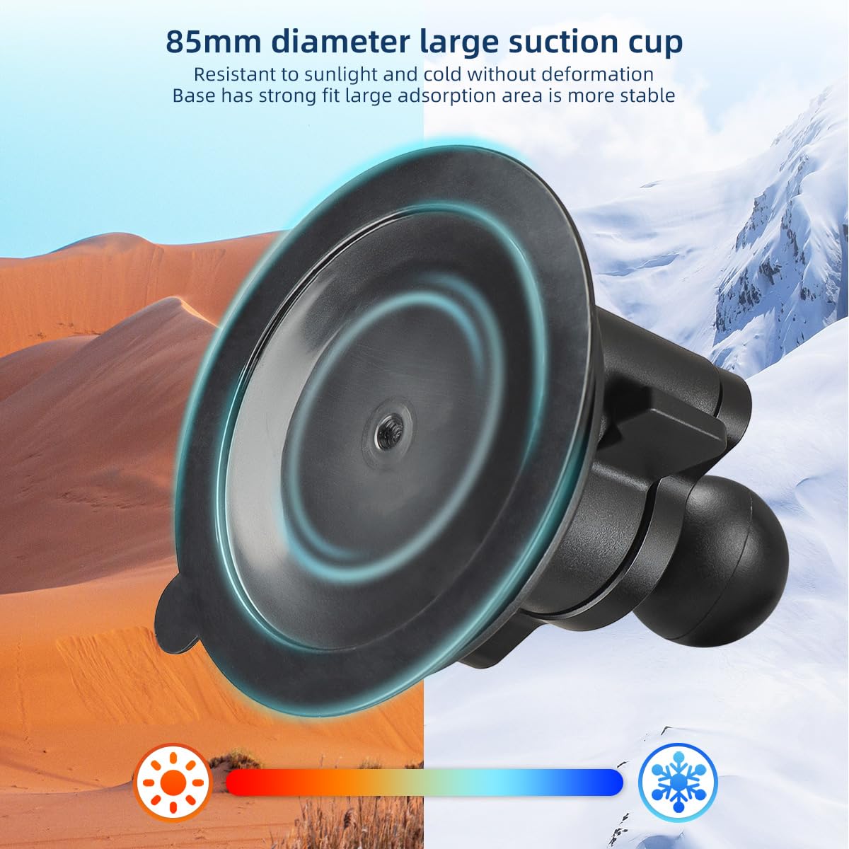 FANAUE Ventouse de Voiture avec Adaptateur de Boule d'un Pouce Compatible avec Les Bras à Double Prise RAM MOUNTS, pour Montage sur Le Pare-Brise de la Voiture.