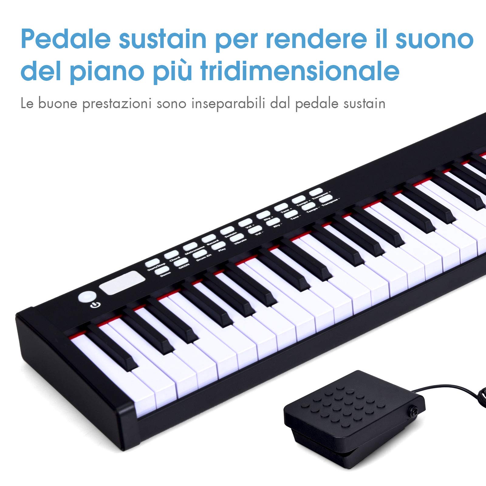 RELAX4LIFE Pianoforte Digitale Portatile con 88 Tasti Illuminati, Custodia, Leggio, Modalità di Insegnamento,MP3/USB/MIDI/Bluetooth (NERO)