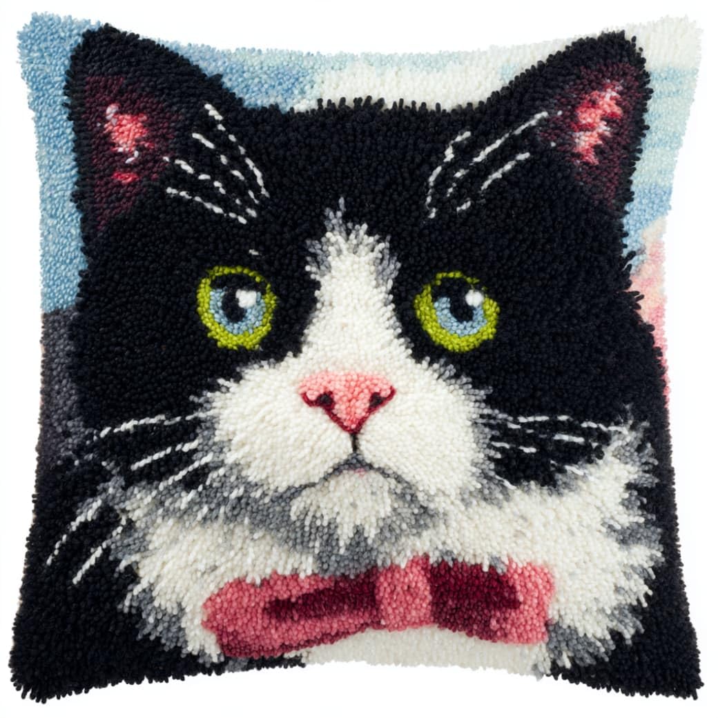 Axiangzik Tuxedo Cat Latch Hook Pillow Making Kit 43X43cm,