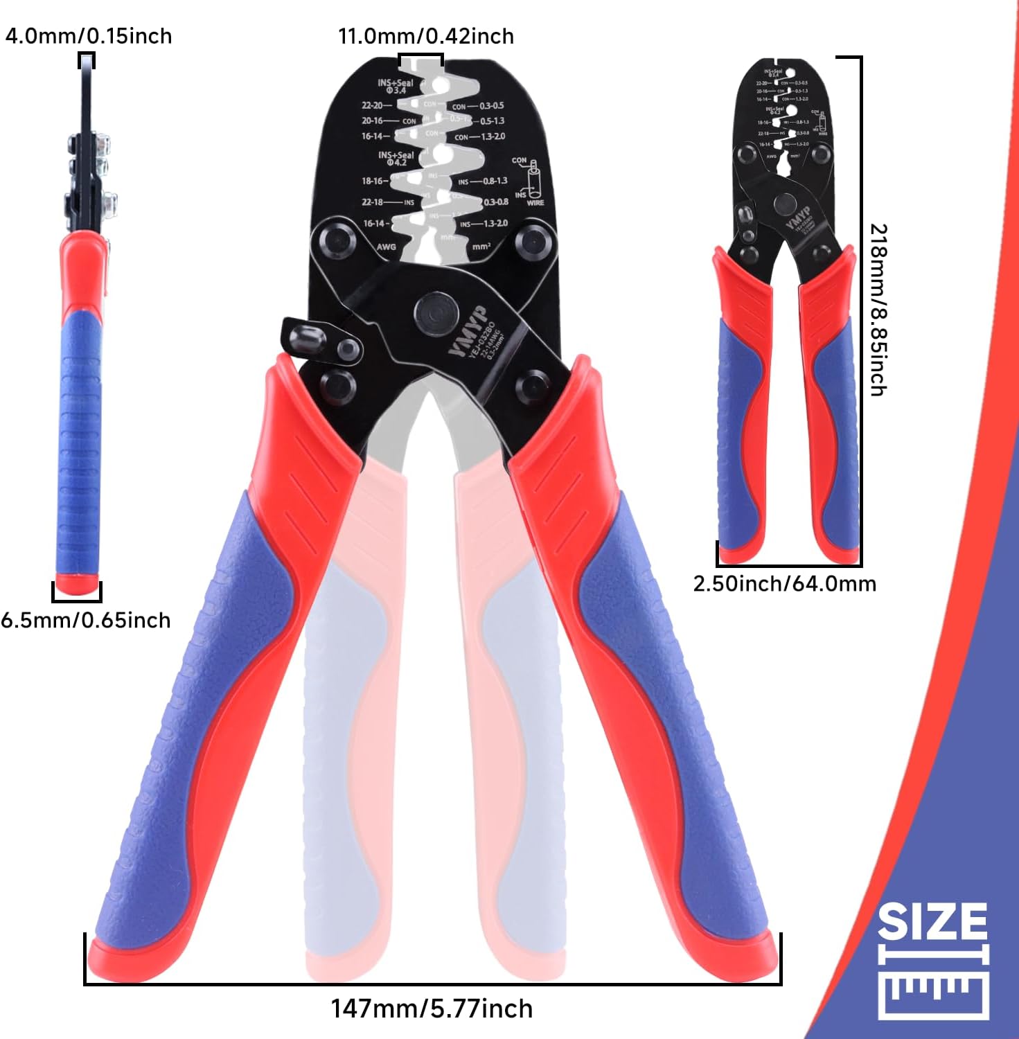Weather Pack Crimper & Metri Pack Crimping Tool for 0.3–2.0mm² (22–14 AWG) Open Barrel & Sealed Terminals – Fits Deutsch DT/DTM, Waterproof Connector– Dual Cavity Connector Crimper YEJ-032BO