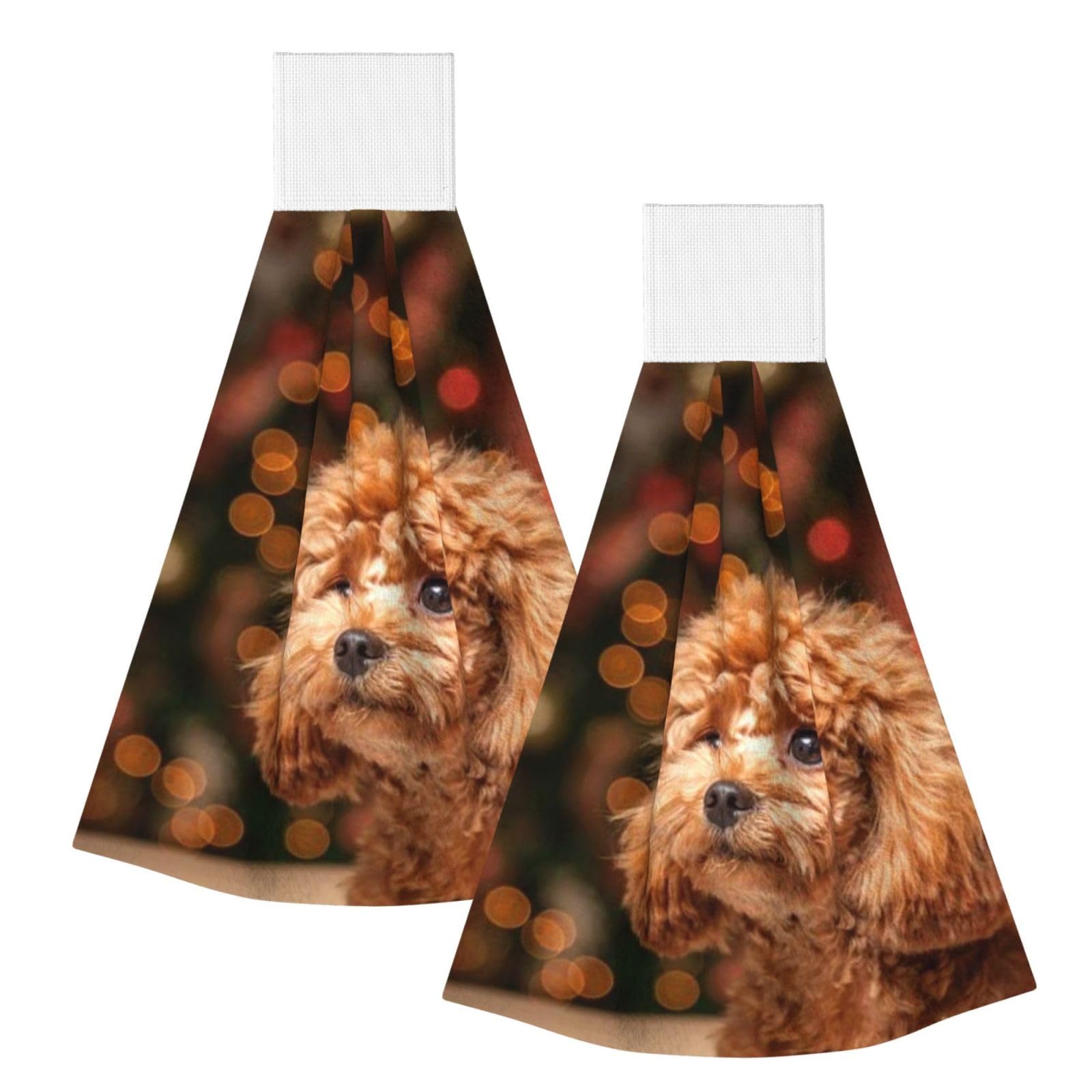 DOPKLNA Cute Poodle, 2 Pcs Hanging Coral Fiber Hand Towels for Bathroom, Absorbent Kitchen Towels
