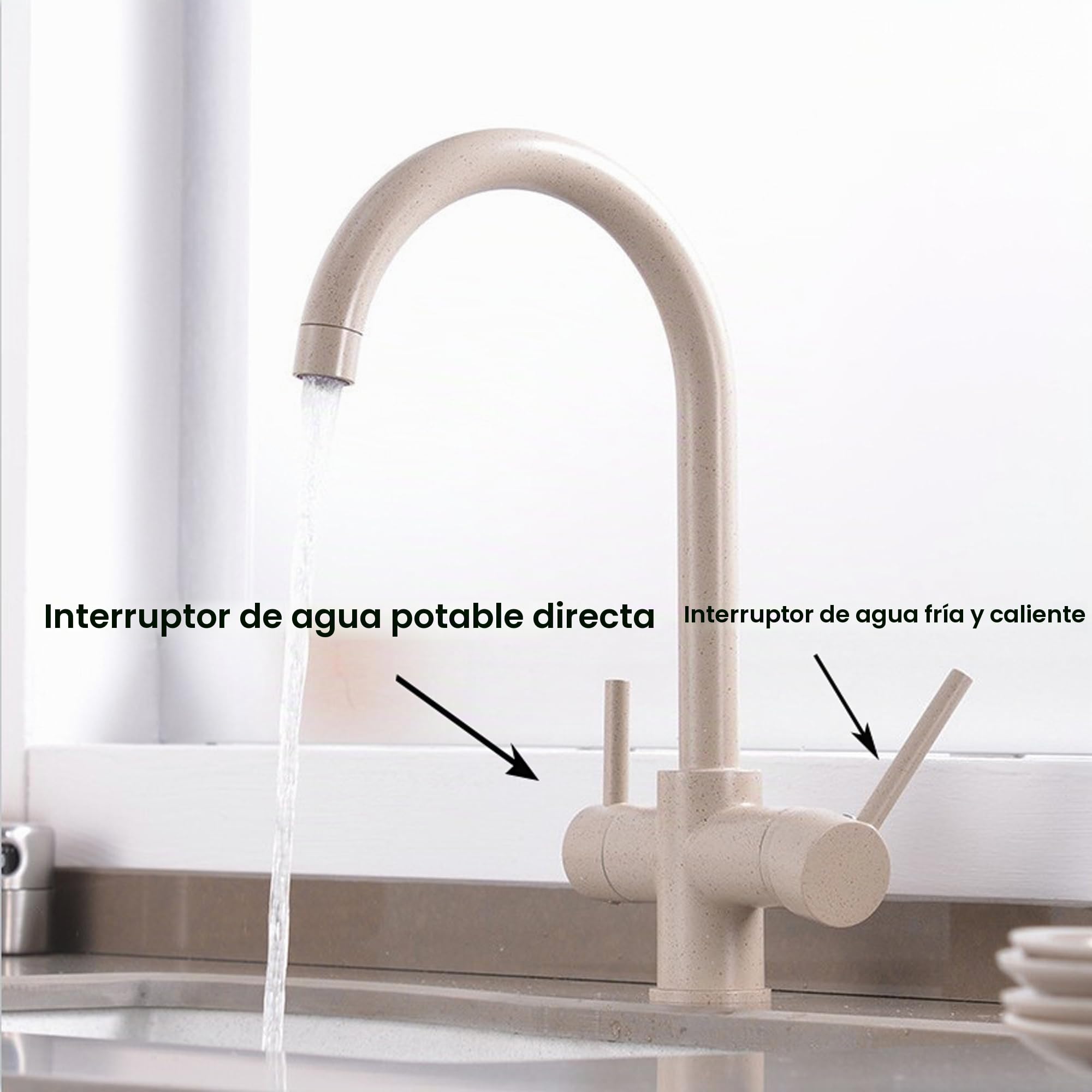 YRUIIA Grifo de cocina de 3 vías para sistemas ósmosis de Avena, doble salida de ósmosis, grifos para fregadero de cocina inversa rotación 360, mezclador fregadero para agua potable