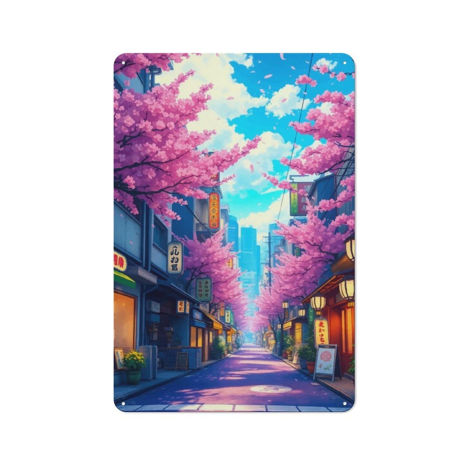 Junmoney Cherry Blossom Street Industrial-Style Metal Plaque 30X20cm For Hallway Wall, A Winter Wall Decor Update For Hallway Decor Lovers