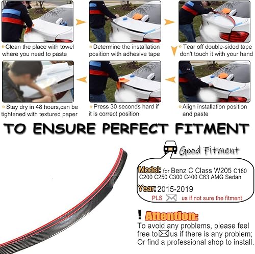 Miniatura 6 de MCARCAR KIT Alerón de maletero de fibra de carbono C300 para Mercedes Benz 2015-2021 Clase C W205 Sedan Tapa trasera de arranque Highkick Wing Lip